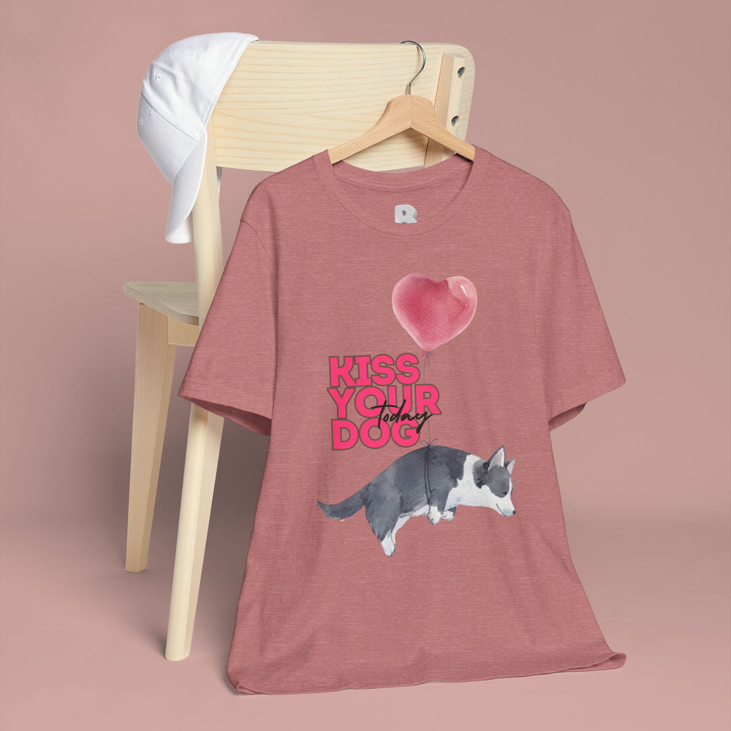 Kiss Your Dog T-Shirt — Cute Corgi with Heart Balloon Pet Lover Tee