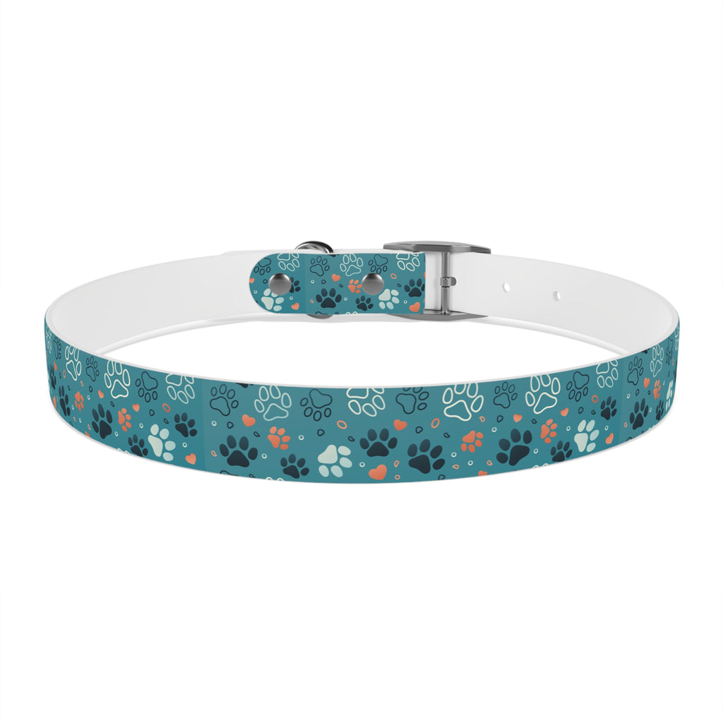 Paw Print Dog Collar — Teal Patterned Pet Collar for Small & Medium Dogs