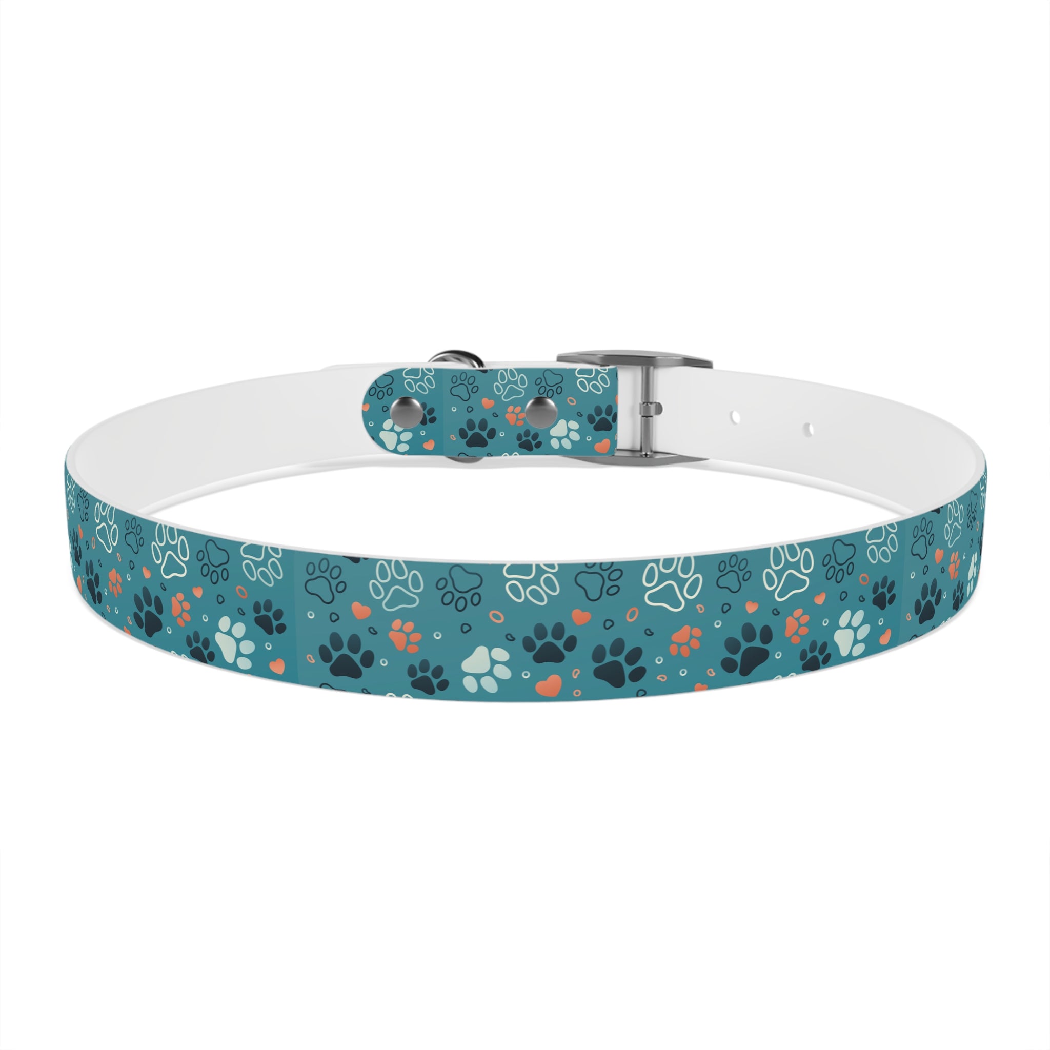 Paw Print Dog Collar — Teal Patterned Pet Collar for Small & Medium Dogs
