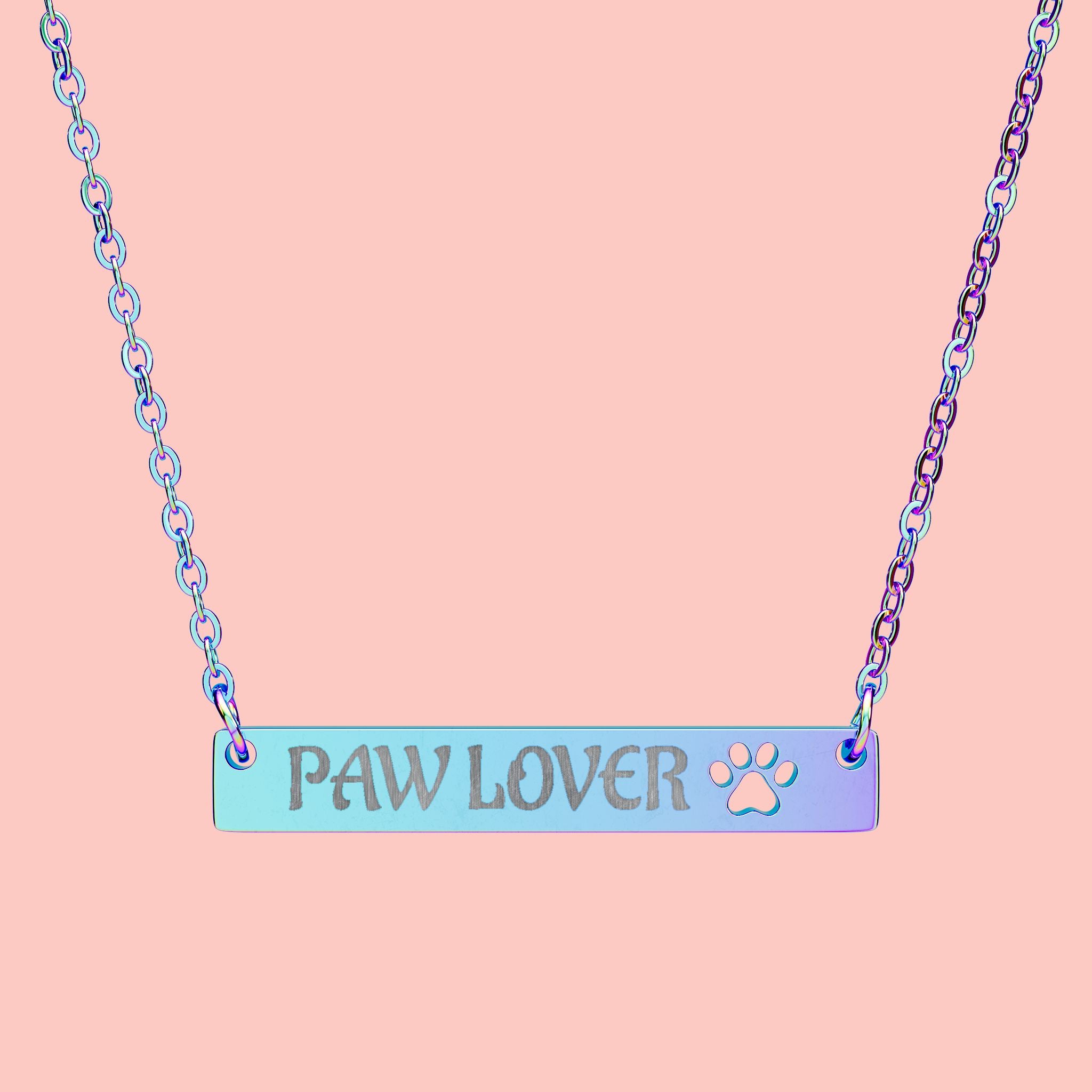 Paw Lover Cutout Bar Necklace — Engraved Paw Print Pendant