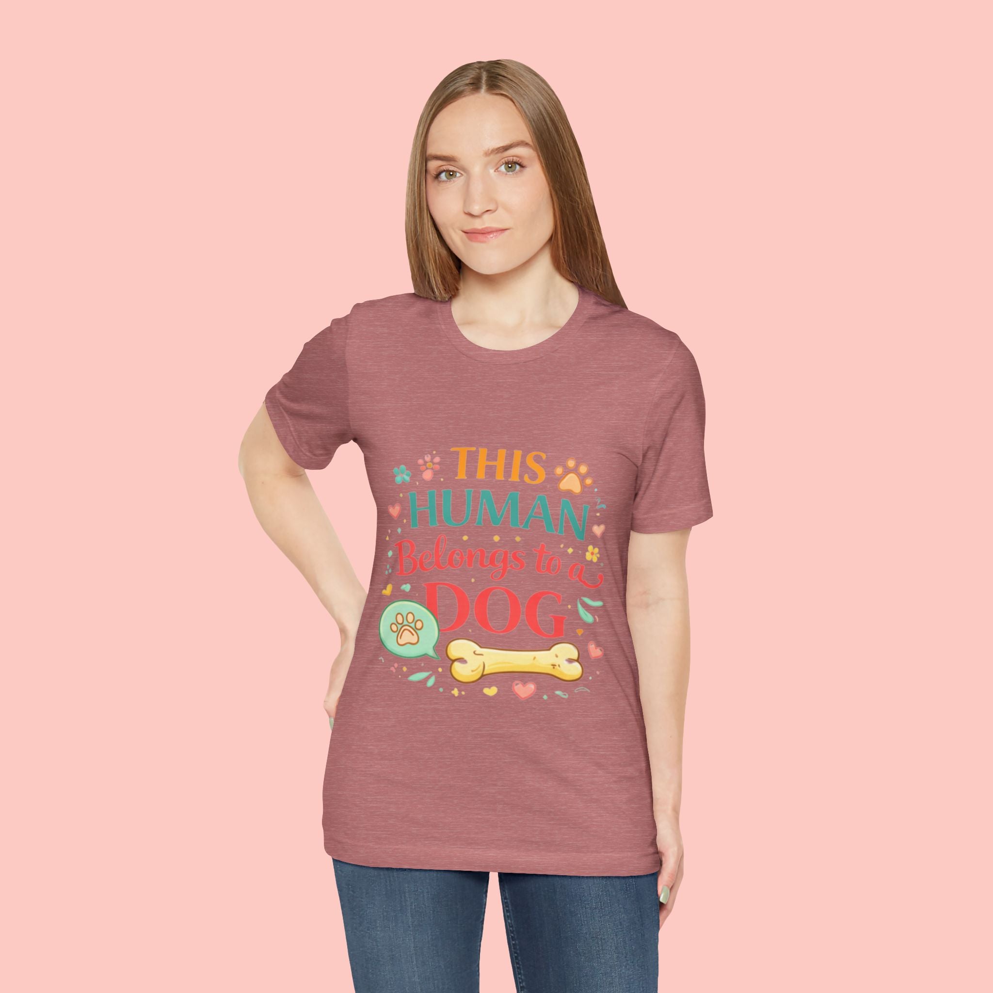 Dog Lover T-Shirt — "This Human Belongs to a Dog" Cute Paw Print Tee