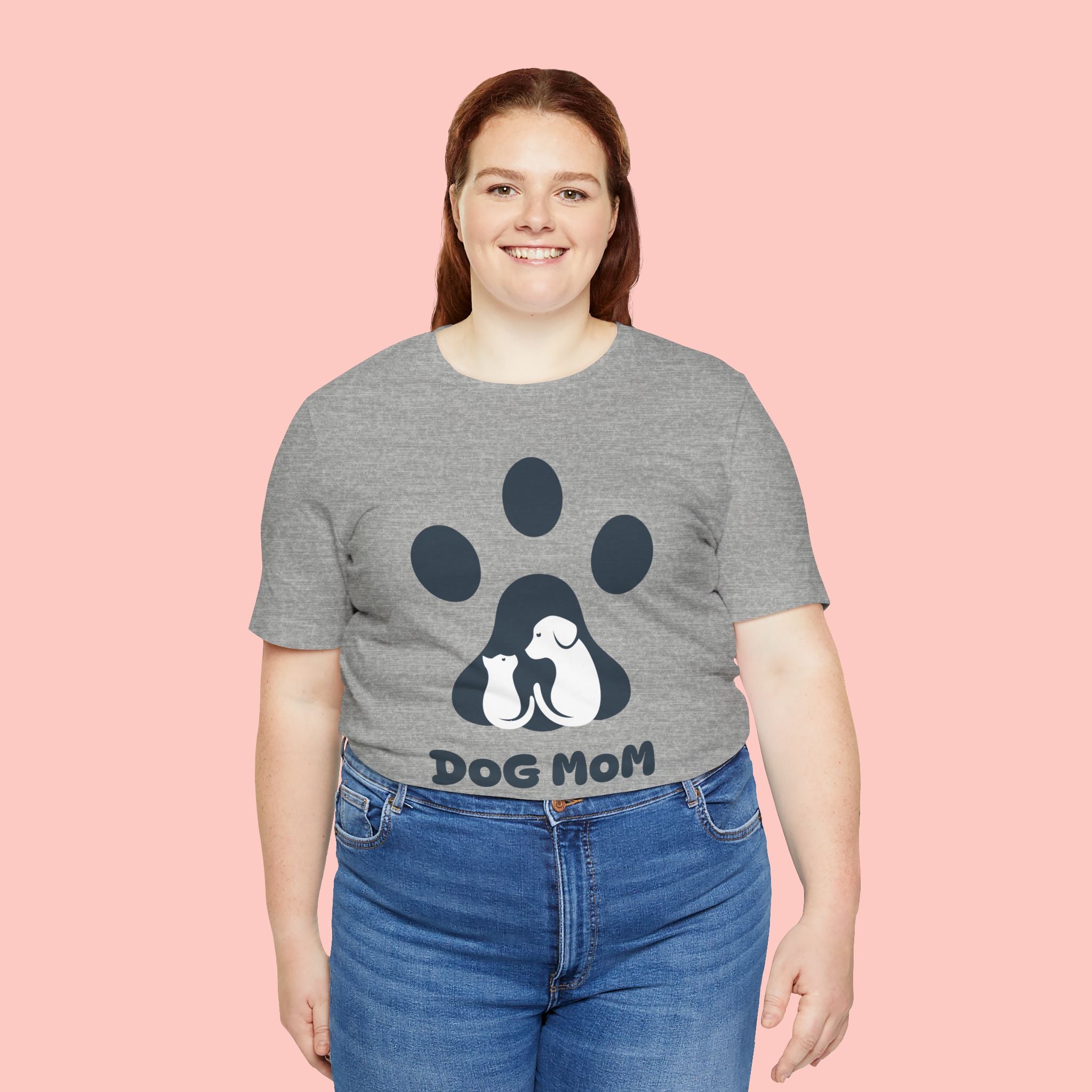 Dog Mom T‑Shirt — Paw Print with Dog & Puppy Graphic