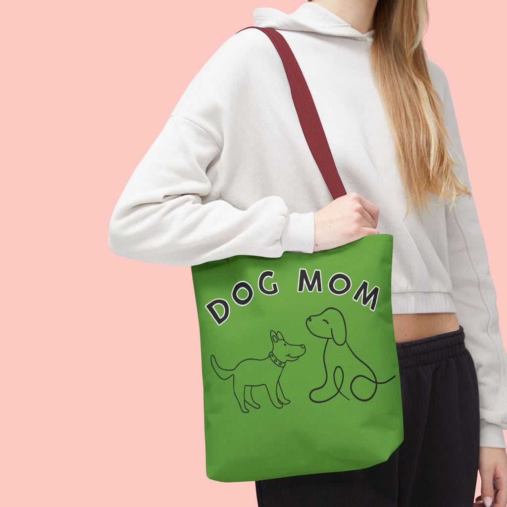 Dog Mom Tote Bag — Green All-Over-Print Cute Line-Drawing Dogs