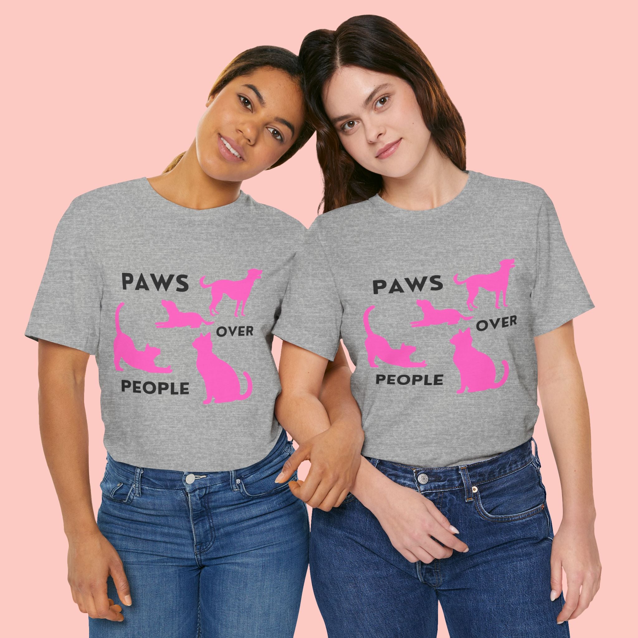 Paws Over People Tee — Pink Cats & Dogs Graphic T-Shirt