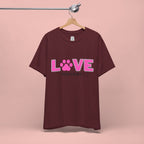 Love Dog Mom T-Shirt — Pink Paw Graphic Tee