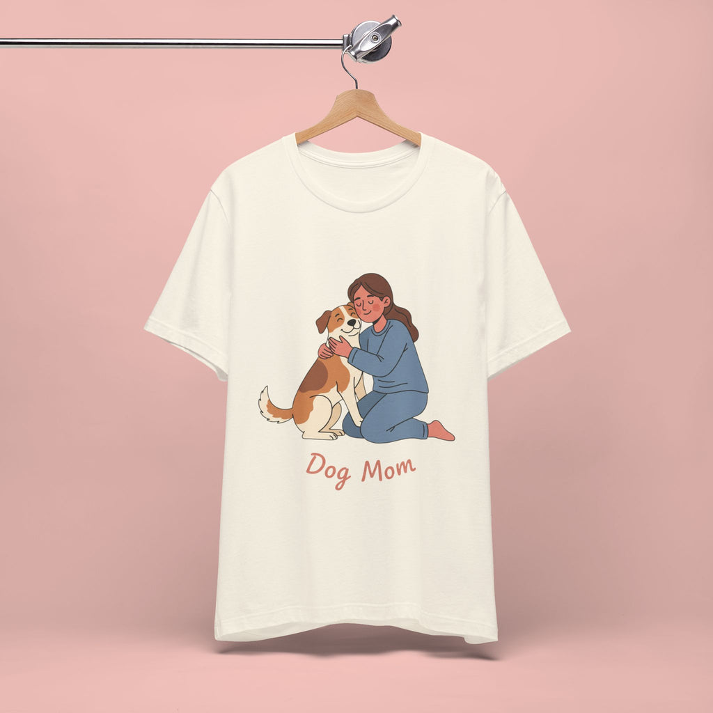 Dog Mom T‑Shirt — Cute Woman Hugging Dog Graphic Tee