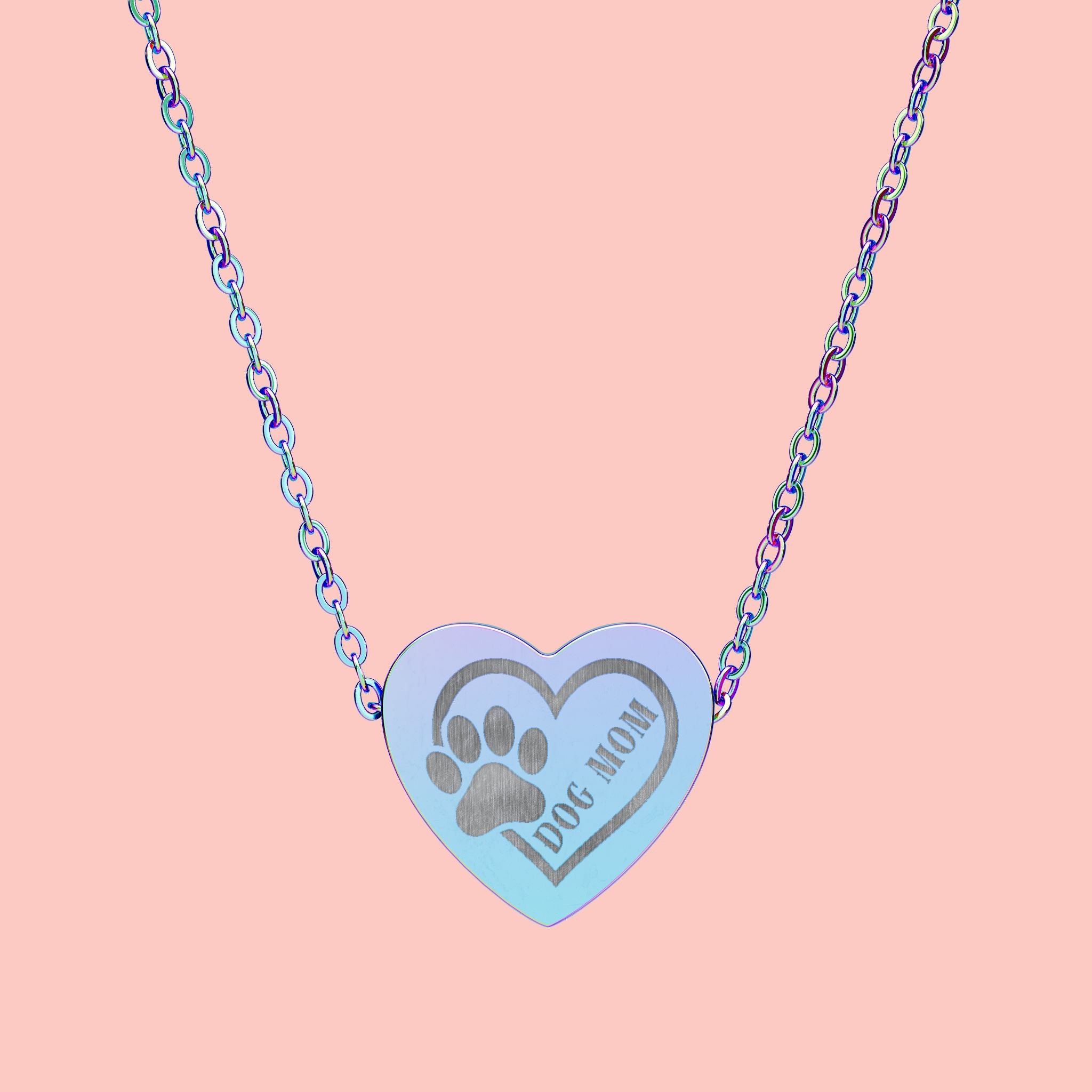 Engraved Paw Print Heart Necklace — 'Love You' Pet Memorial Pendant