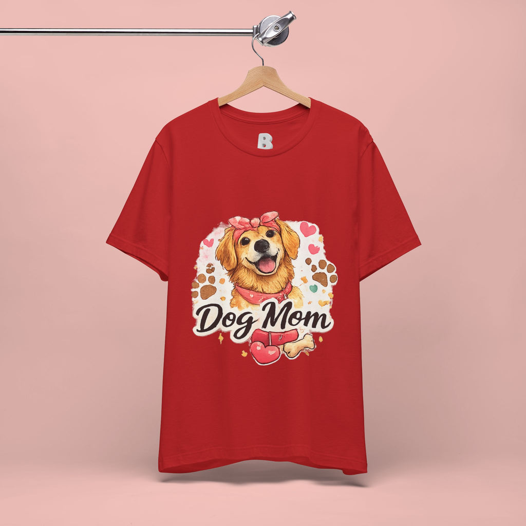 Dog Mom T-Shirt – Cute Golden Retriever Design with Hearts & Paw Prints