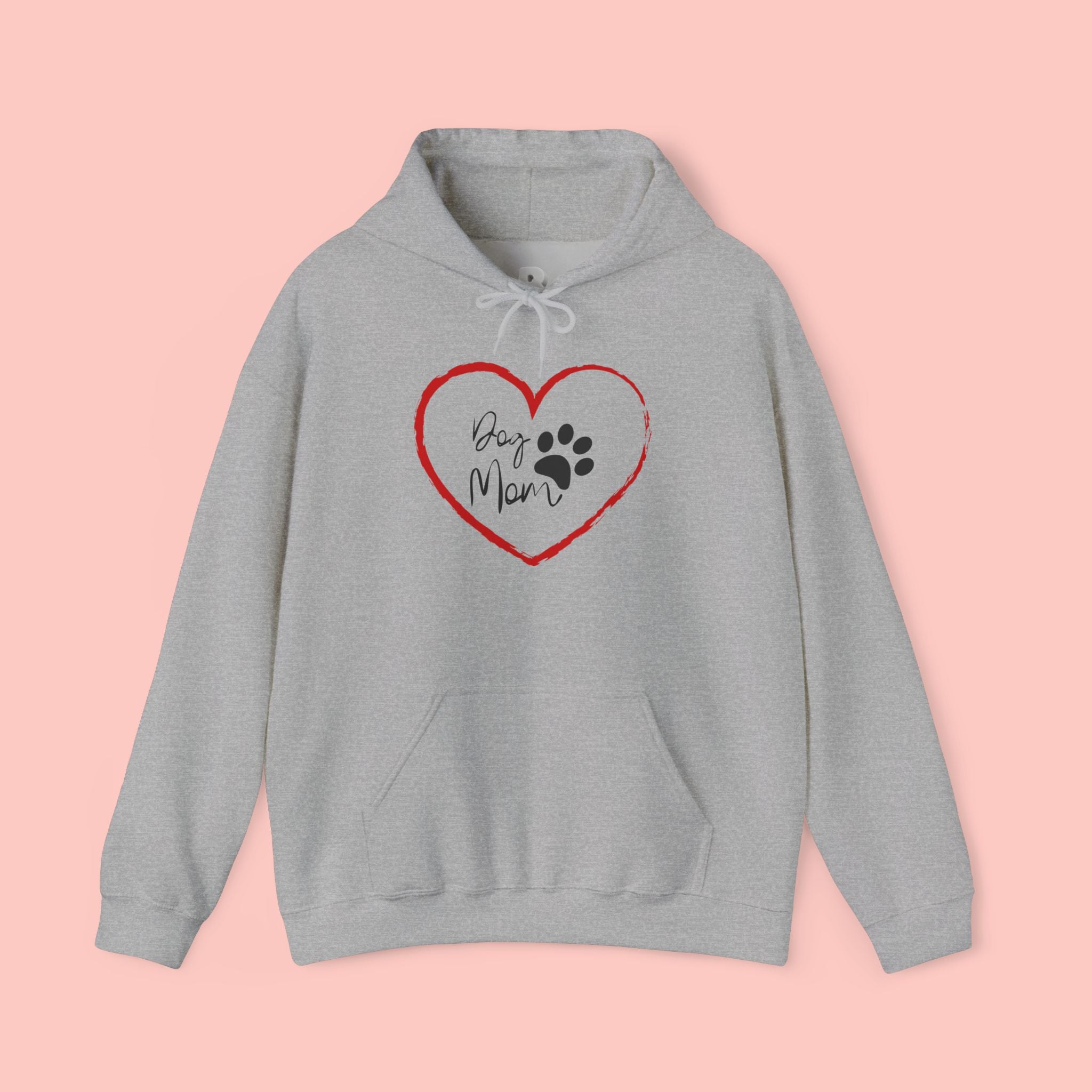Dog Mom Hoodie — Heart Paw Print Pullover for Pet Lovers