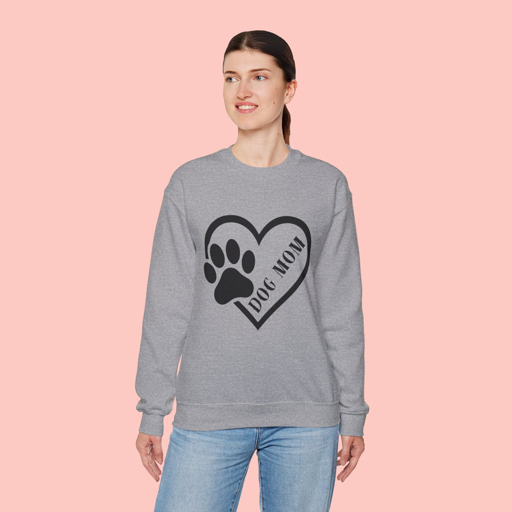 Dog Mom Heart Paw Sweatshirt — Women's Crewneck for Pet Lovers