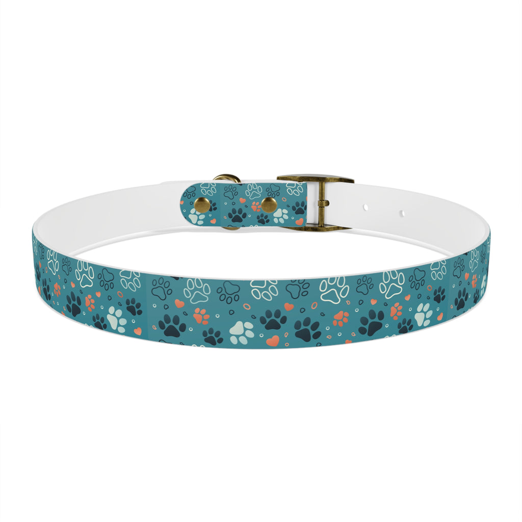 Paw Print Dog Collar — Teal Patterned Pet Collar for Small & Medium Dogs