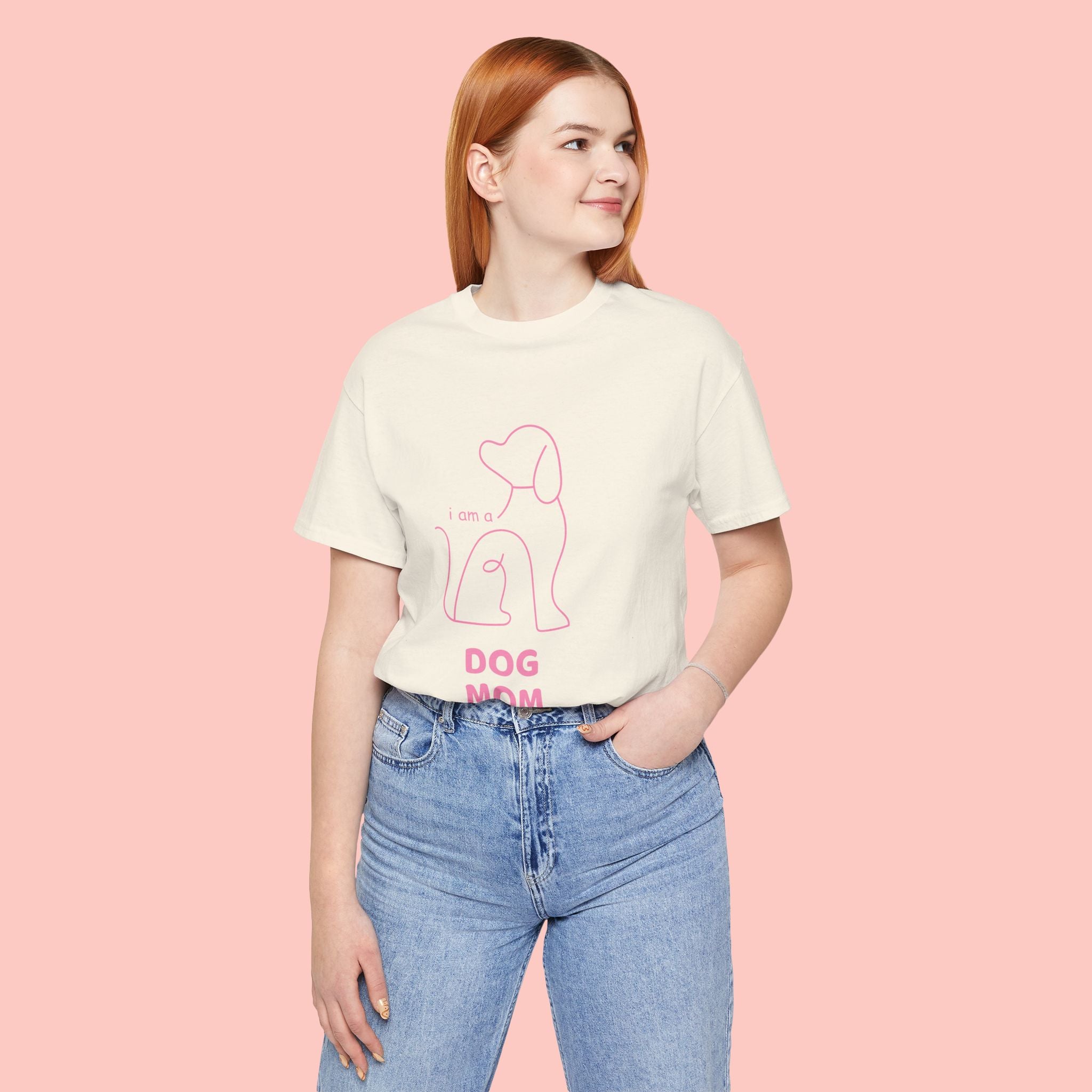 Dog Mom T‑Shirt – Minimal Pink Line Art Dog Tee