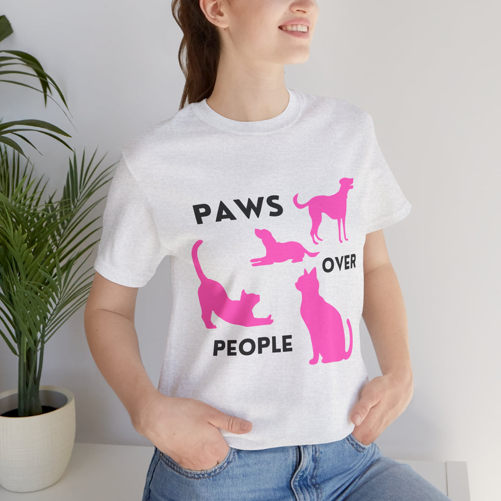 Paws Over People Tee — Pink Cats & Dogs Graphic T-Shirt