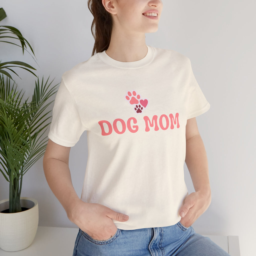 Dog Mom T-Shirt — Pink Paw Graphic Tee for Dog Lovers