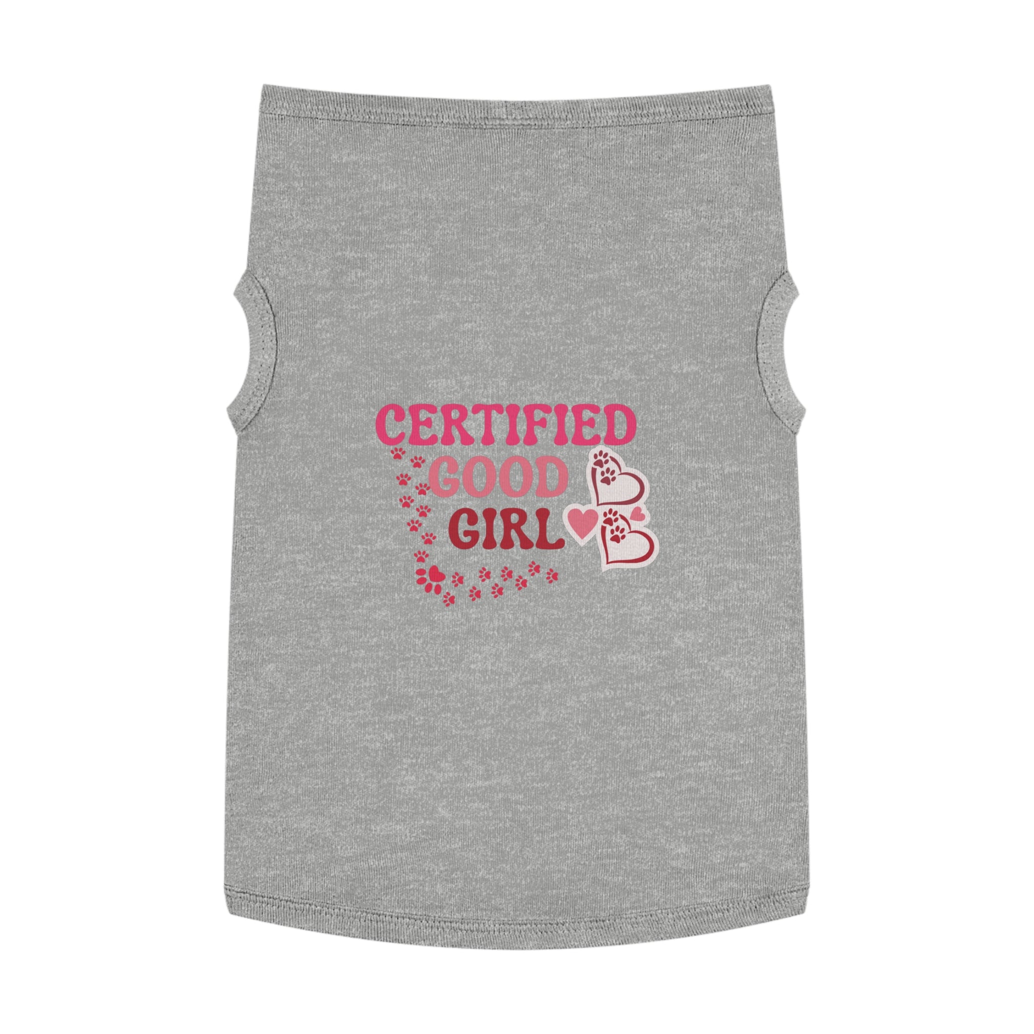 Pet Tank Top — "Certified Good Girl" Pink Paw Hearts Dog Tank