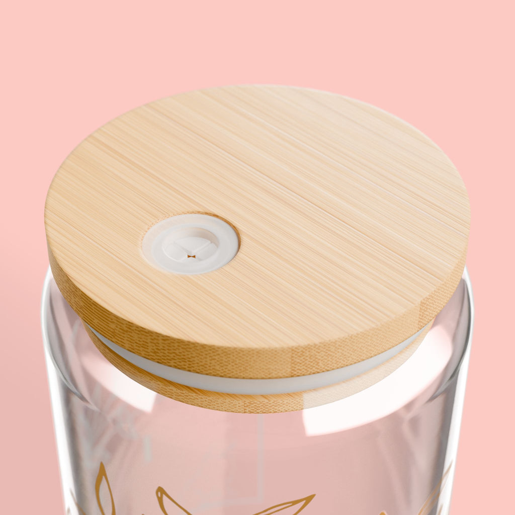 16oz Glass Sipper Tumbler — “Love Dogs” Botanical Design with Bamboo Lid & Straw