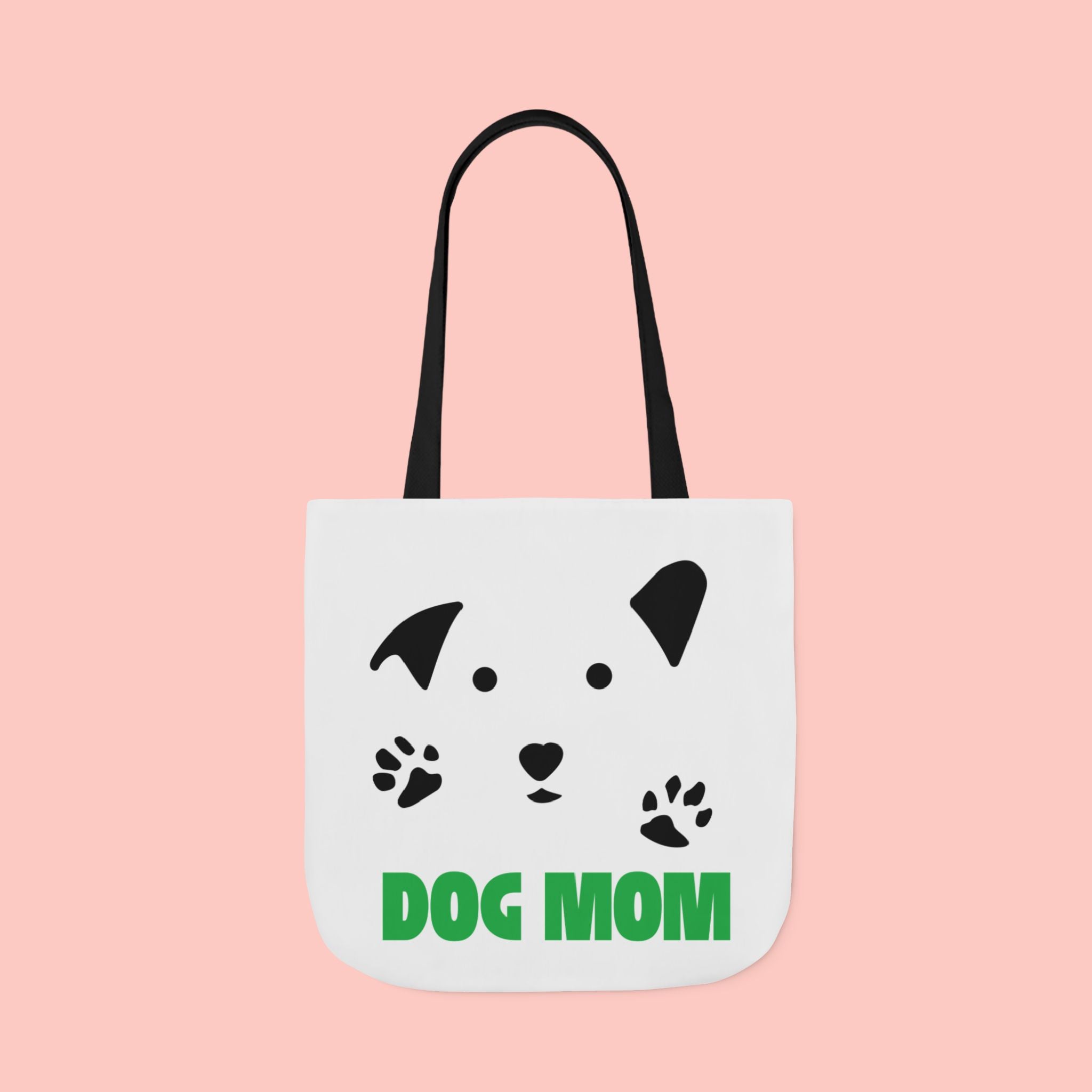 Dog Mom Canvas Tote Bag — Cute Paw Print Dog Face Tote for Pet Lovers