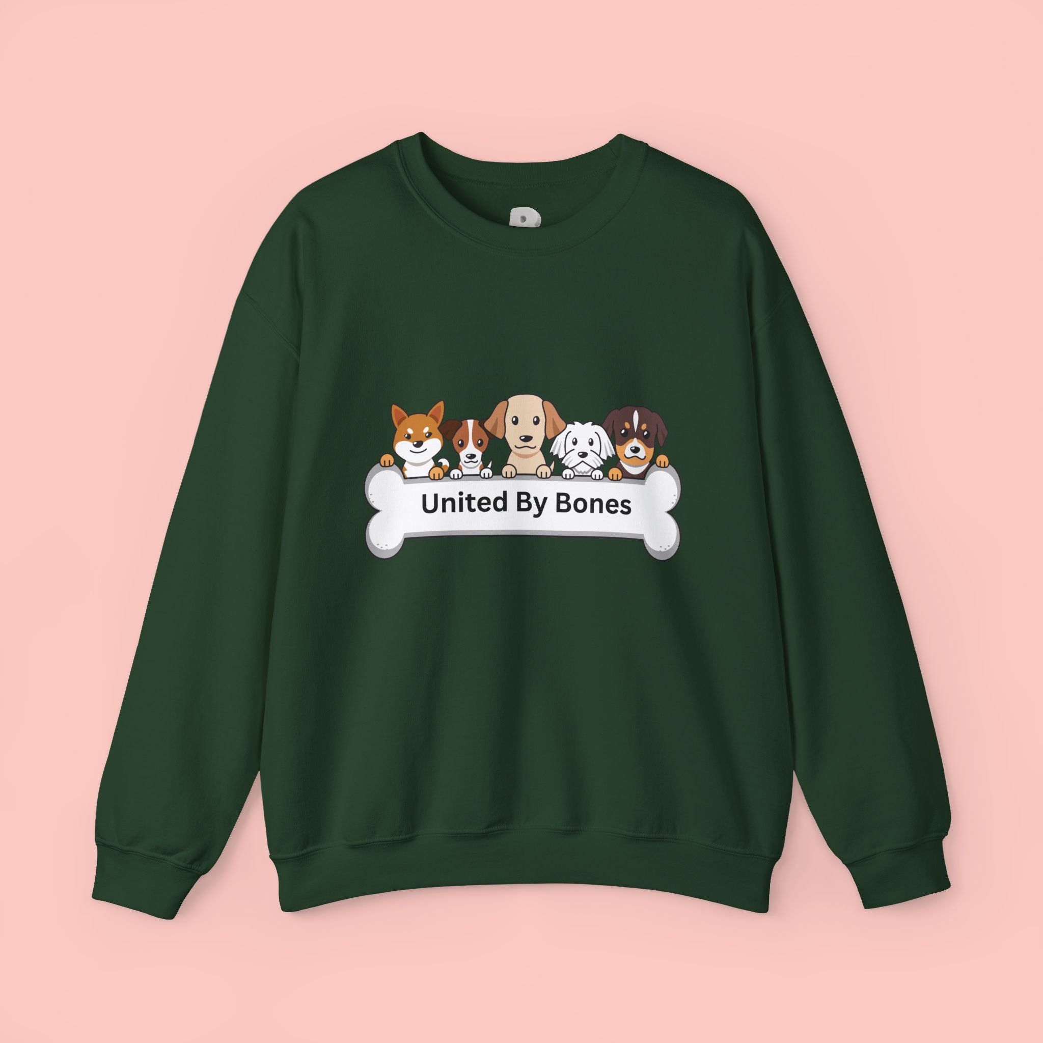 Dog Crewneck Sweatshirt — "United By Bones" Cute Puppy Graphic