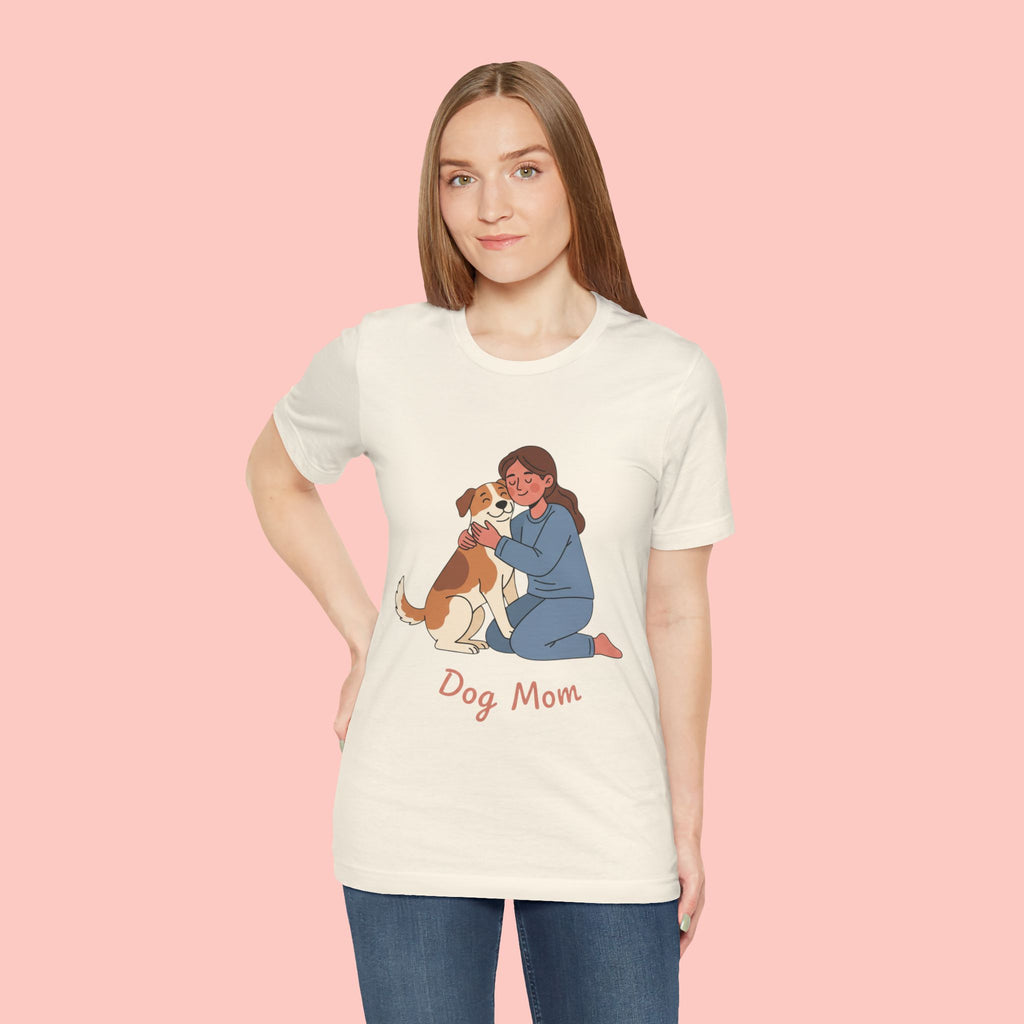 Dog Mom T‑Shirt — Cute Woman Hugging Dog Graphic Tee