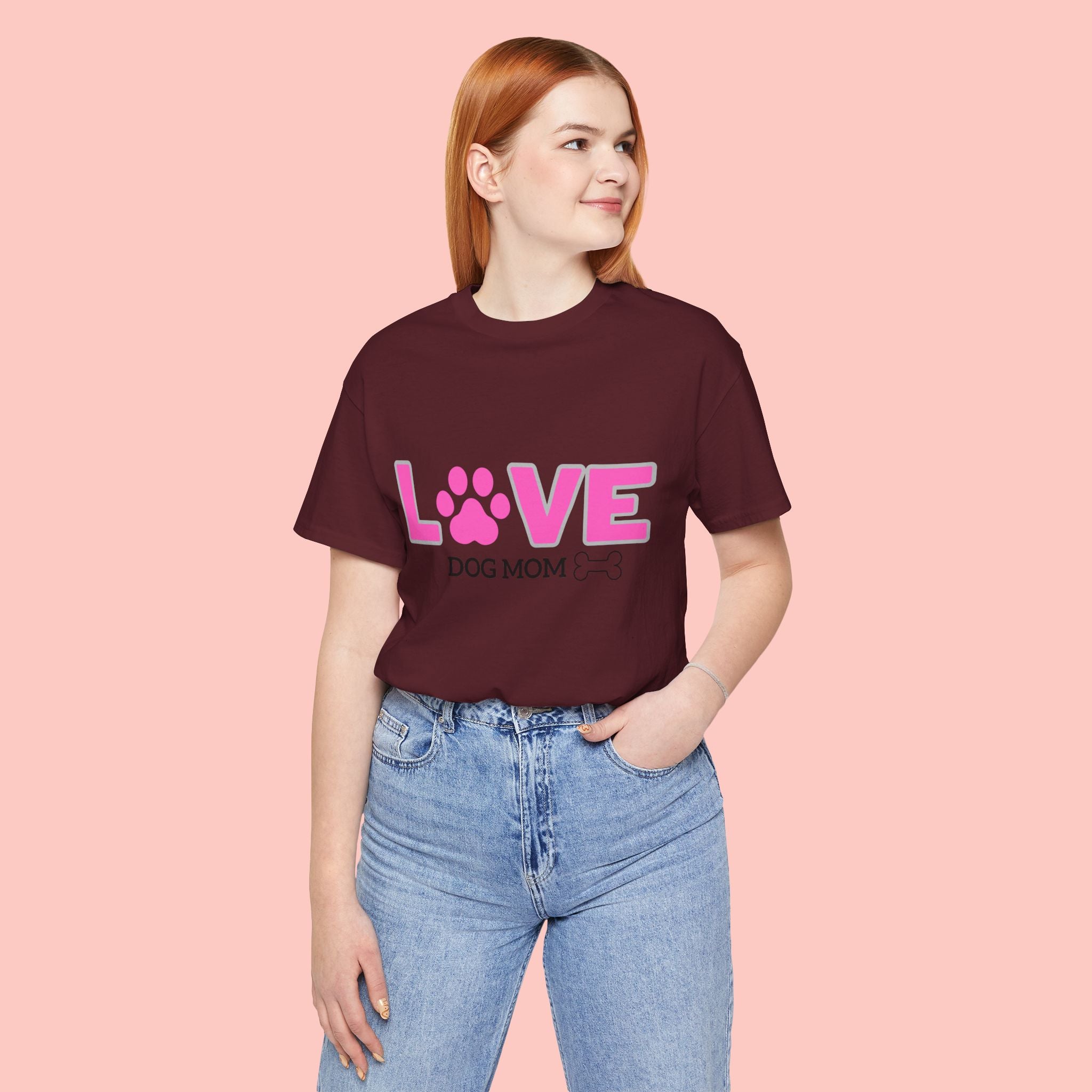 Love Dog Mom T-Shirt — Pink Paw Graphic Tee