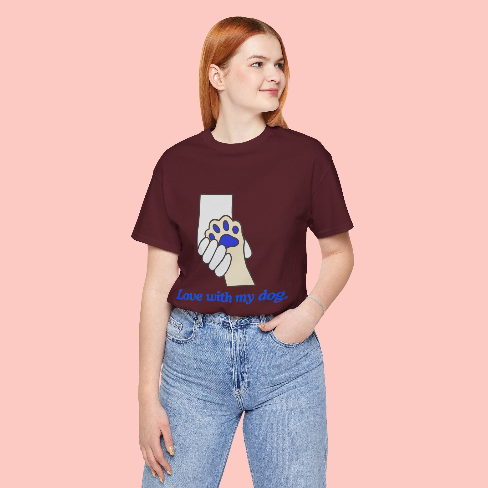 Dog Lover T-Shirt — "Love with my dog." Paw Print Graphic