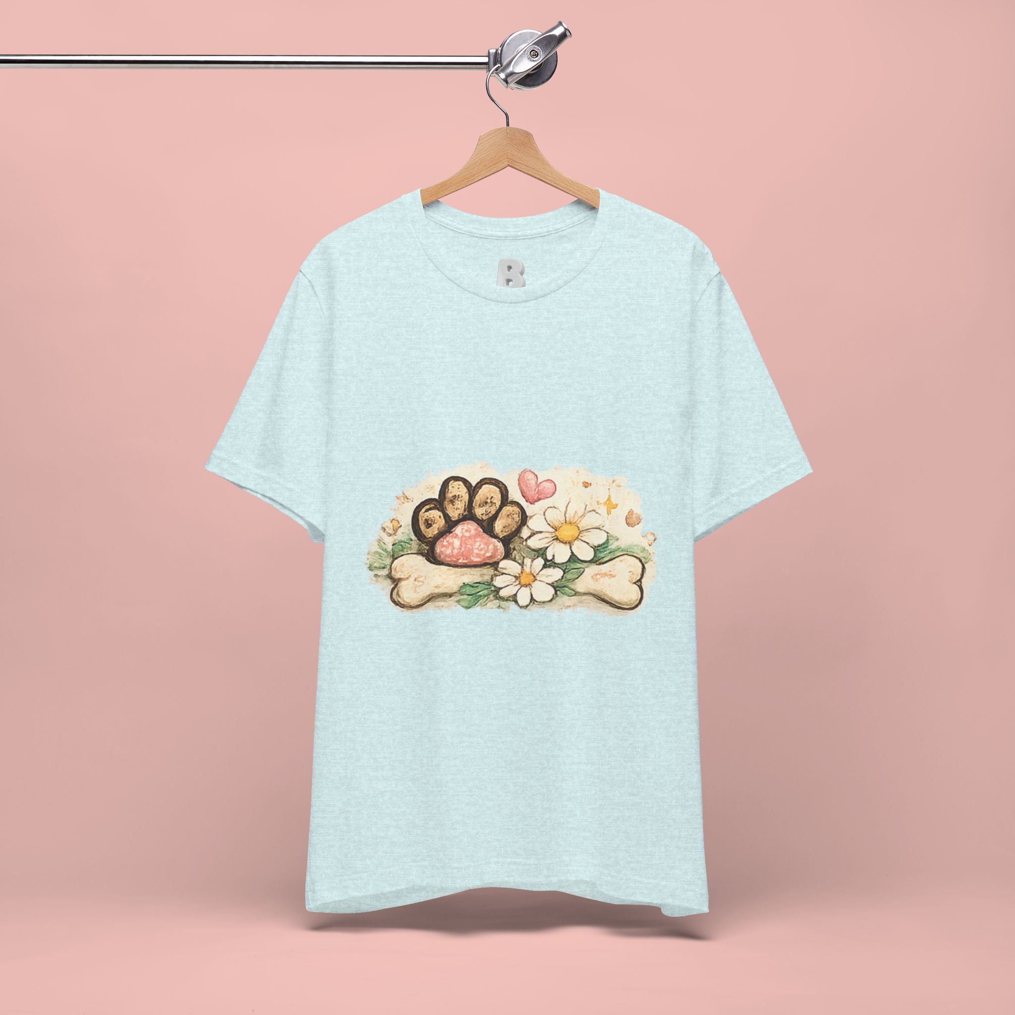 Dog Paw Floral T-Shirt — Cute Paw Print, Bone & Daisies Tee