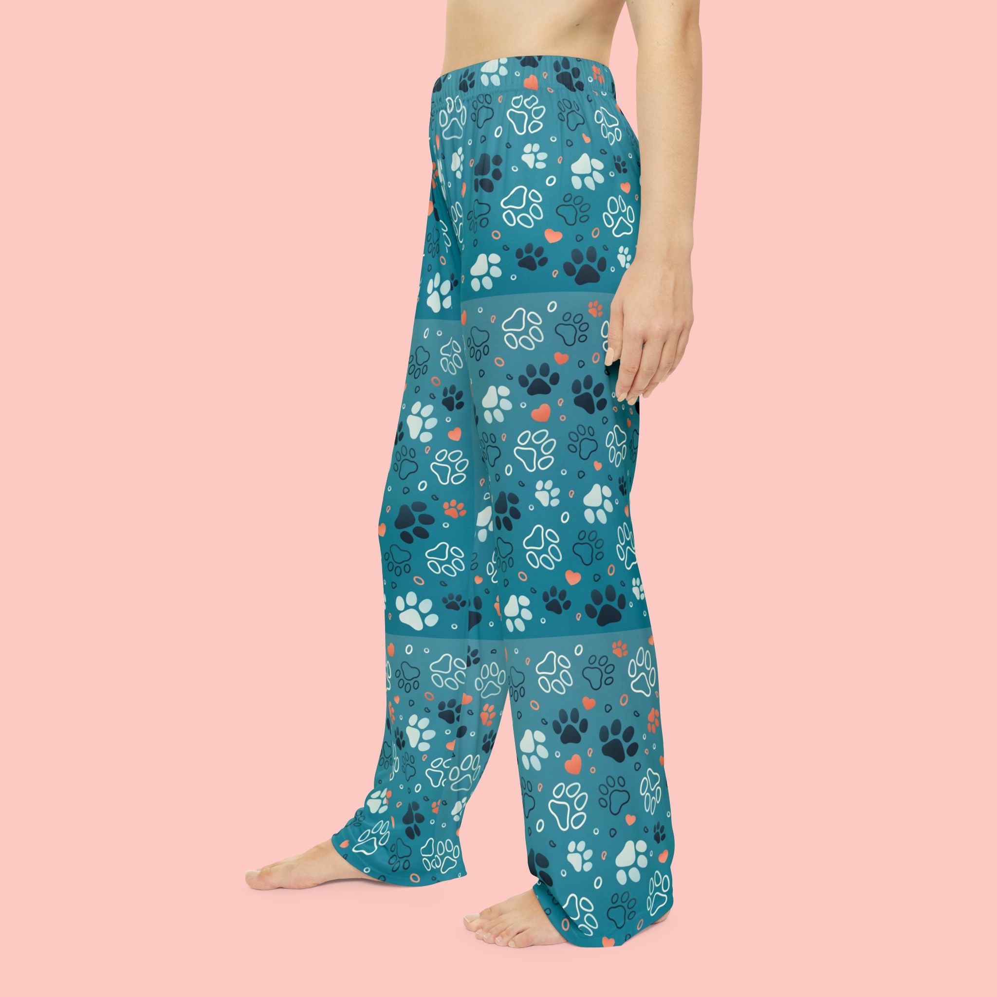 Women's Pajama Pants - Teal Paw Print All-Over-Print Lounge Pajamas
