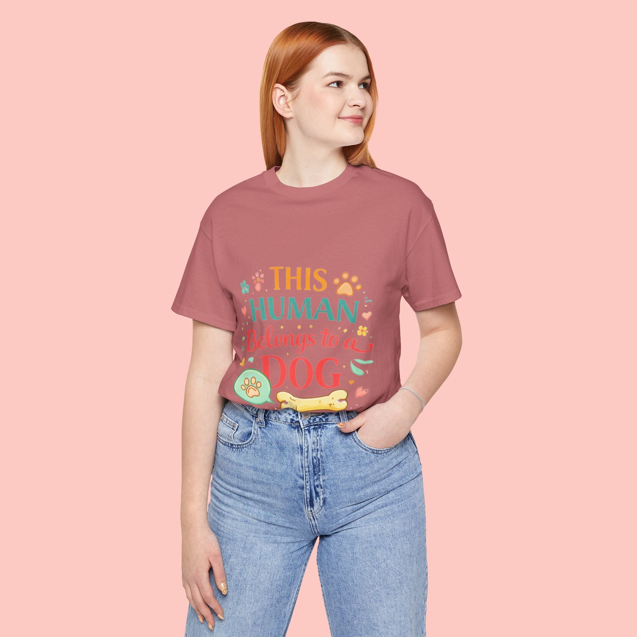 Dog Lover T-Shirt — "This Human Belongs to a Dog" Cute Paw Print Tee