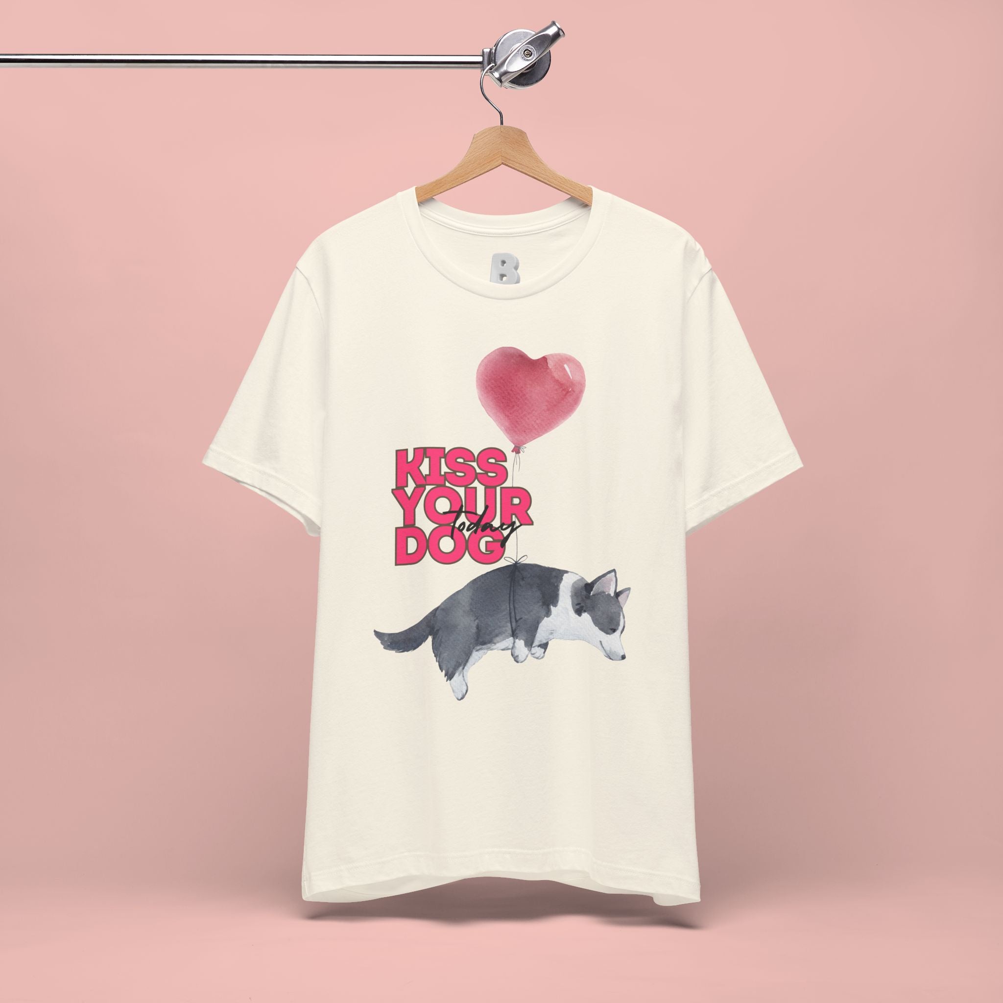Kiss Your Dog T-Shirt — Cute Corgi with Heart Balloon Pet Lover Tee