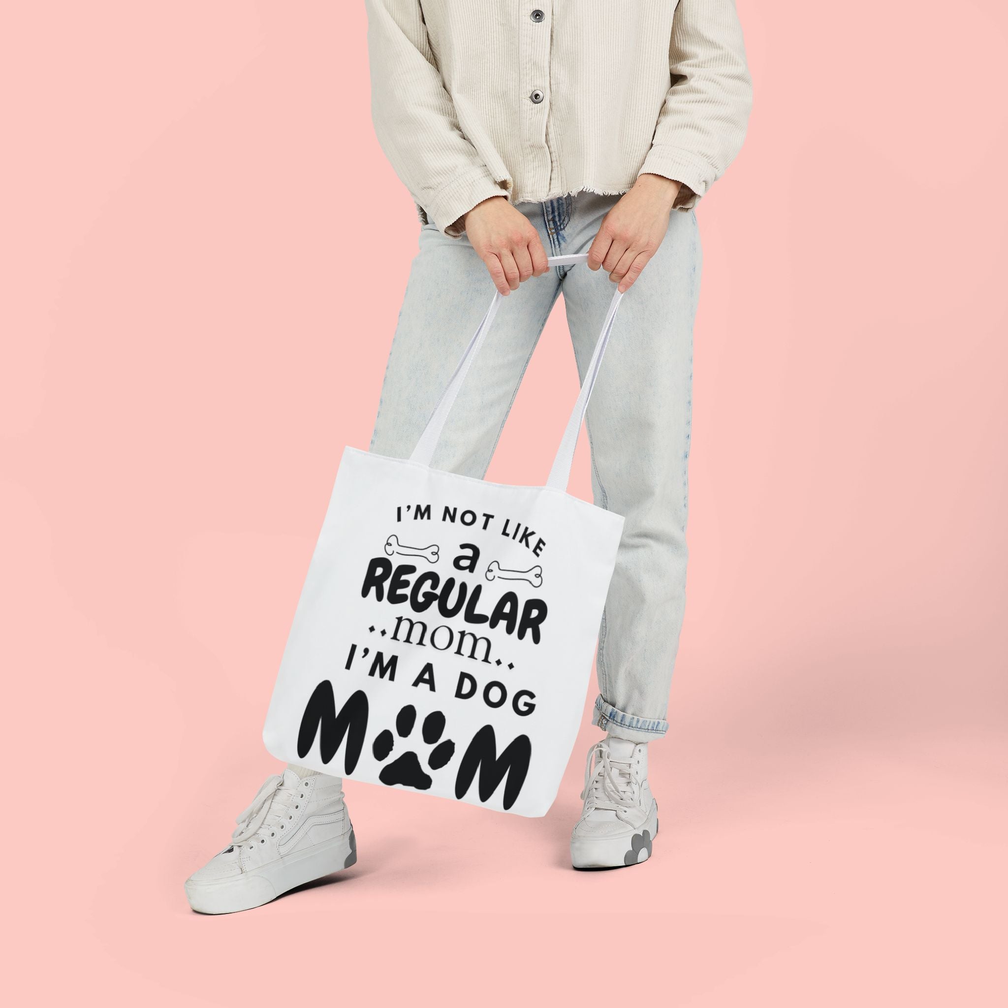 Dog Mom Canvas Tote Bag — “I’m Not Like a Regular Mom… I’m a Dog Mom”