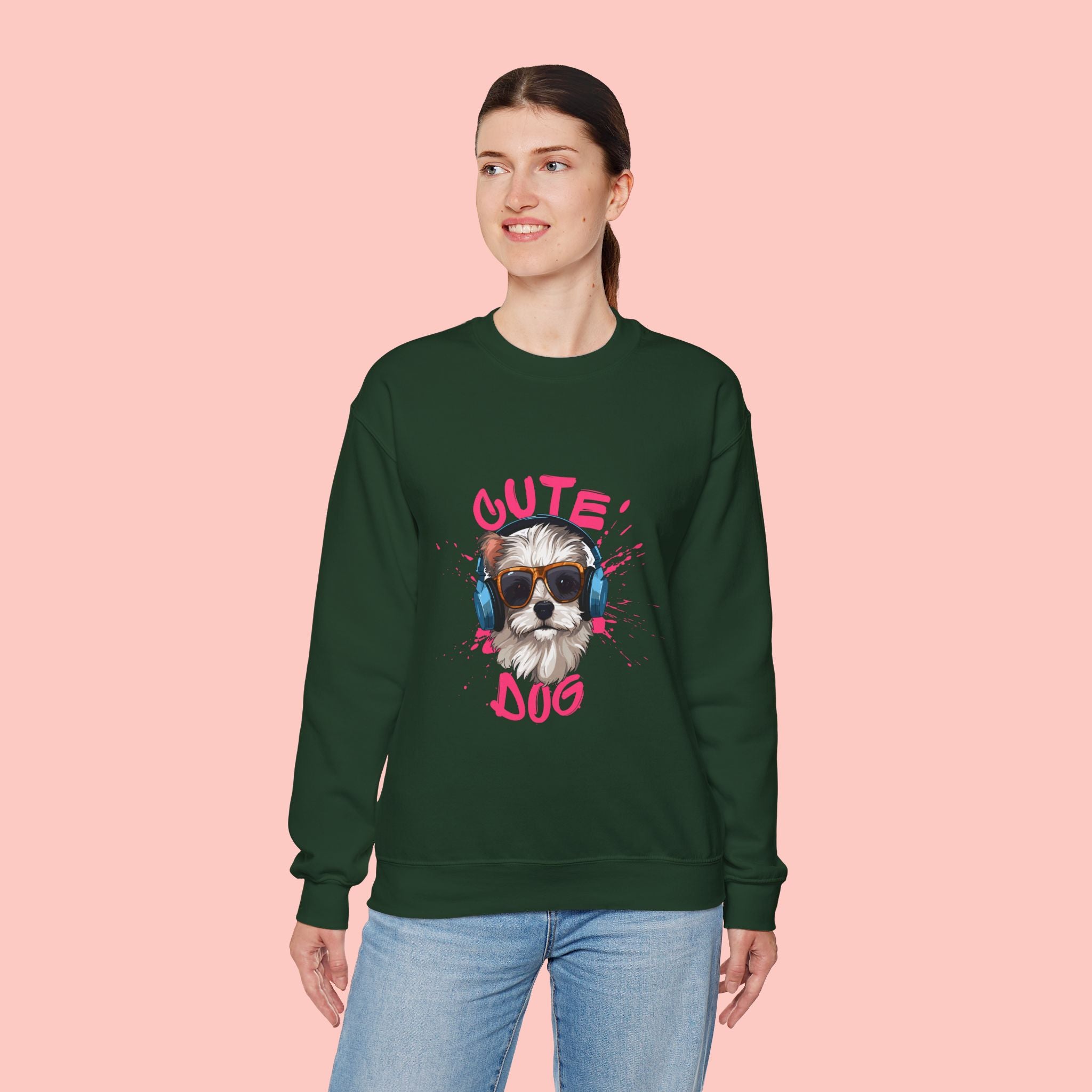 Cute Dog Sweatshirt — Cool Pup with Headphones Graphic Crewneck