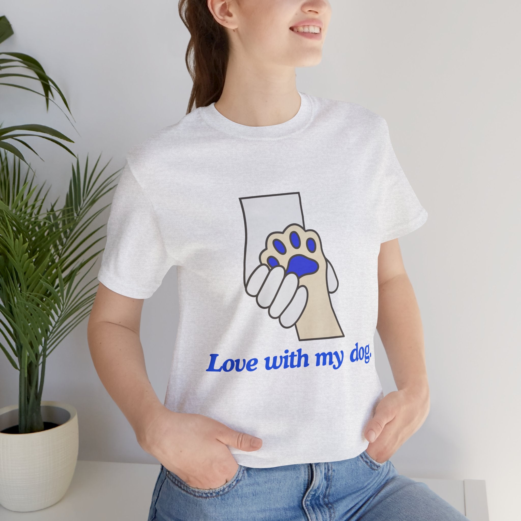 Dog Lover T-Shirt — "Love with my dog." Paw Print Graphic