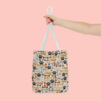 Dog Paw & Bone Pattern Tote Bag — 'Woof' All-Over Print Canvas Tote