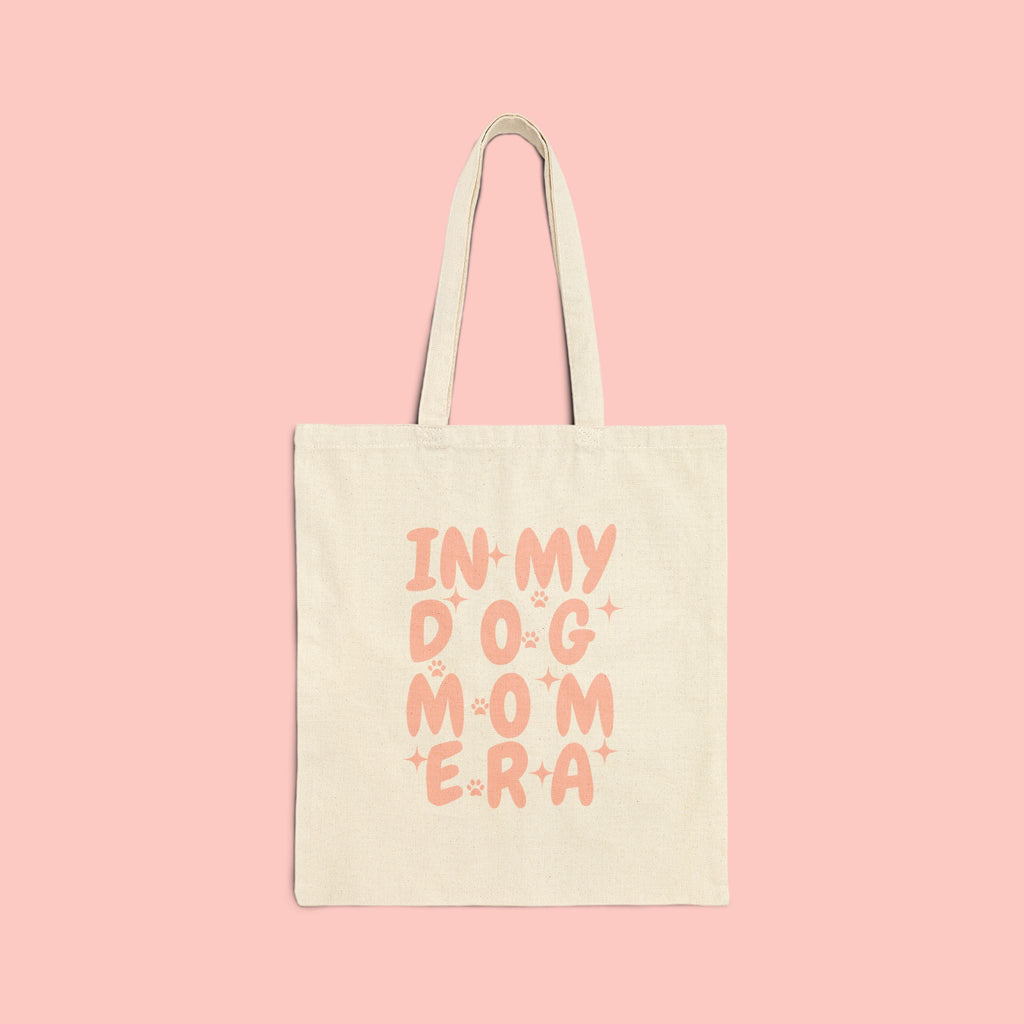 Tote Bag — "In My Dog Mom Era" Cute Pink Dog Mom Canvas Tote