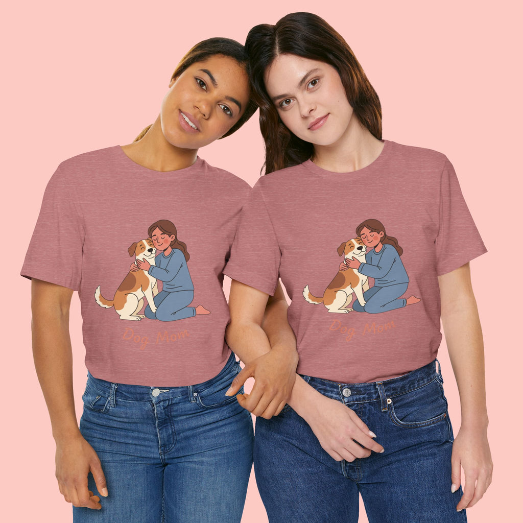 Dog Mom T‑Shirt — Cute Woman Hugging Dog Graphic Tee