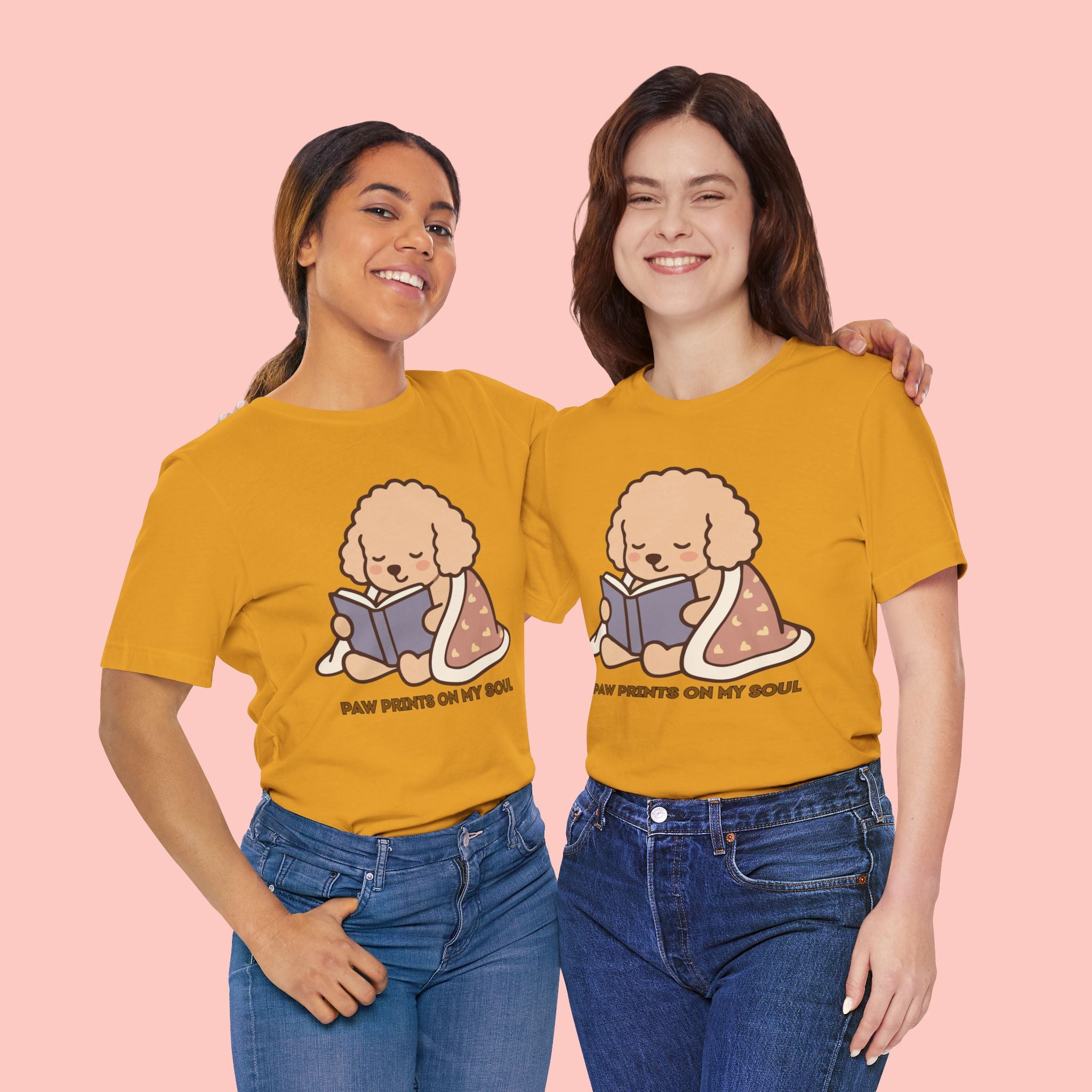 Paw Prints On My Soul T‑Shirt — Cute Reading Puppy Graphic Tee