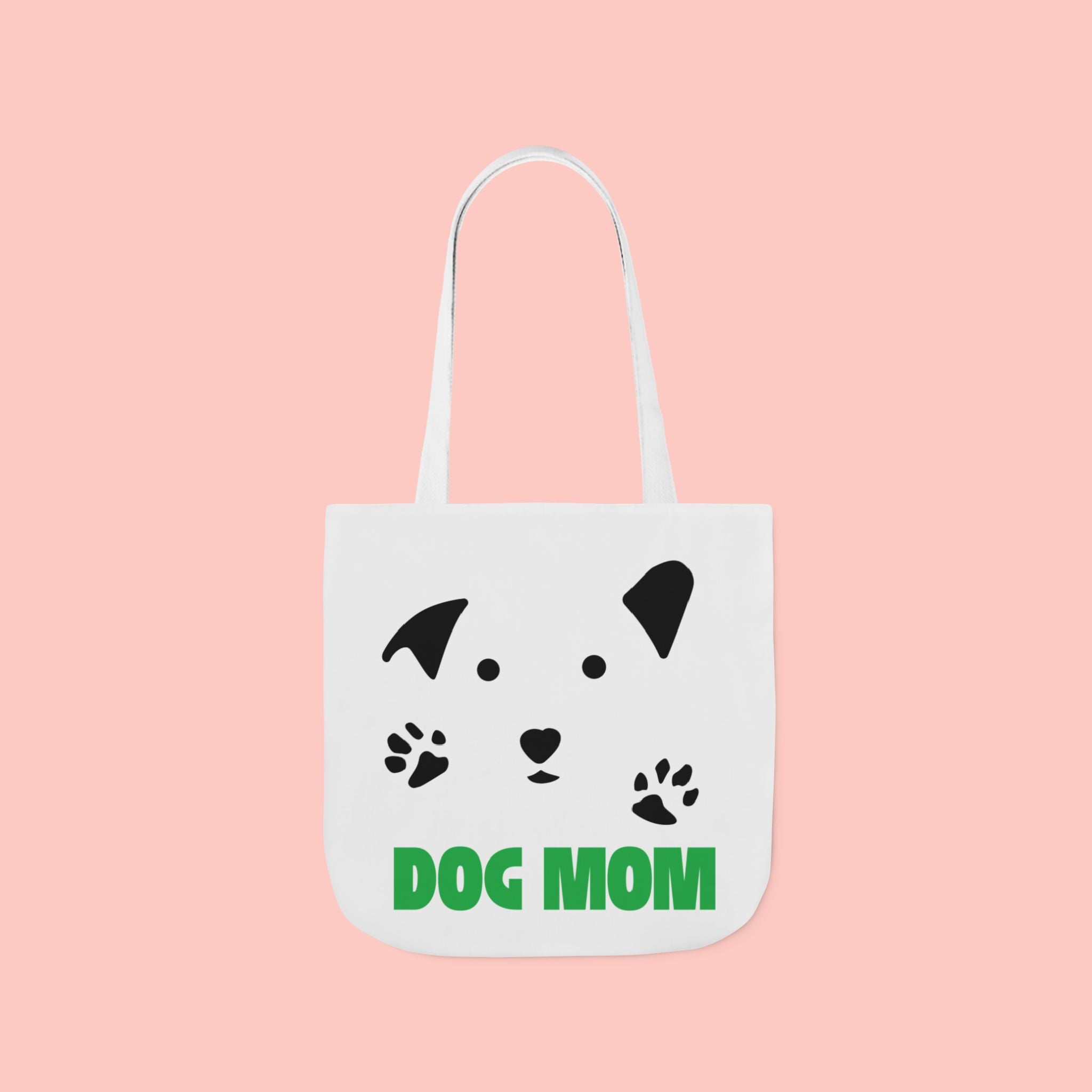 Dog Mom Canvas Tote Bag — Cute Paw Print Dog Face Tote for Pet Lovers
