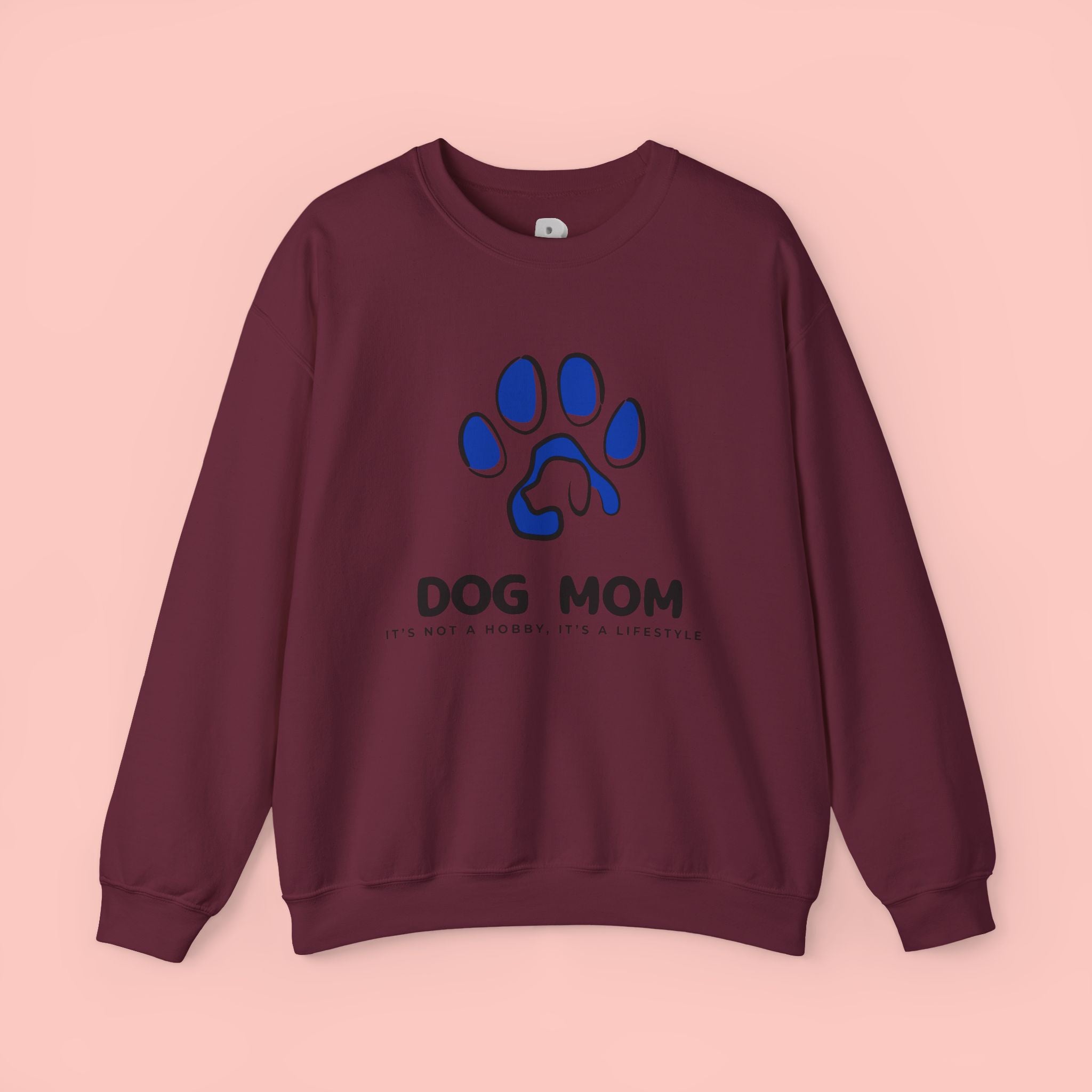 Dog Mom Crewneck Sweatshirt – Blue Paw Graphic "Dog Mom"
