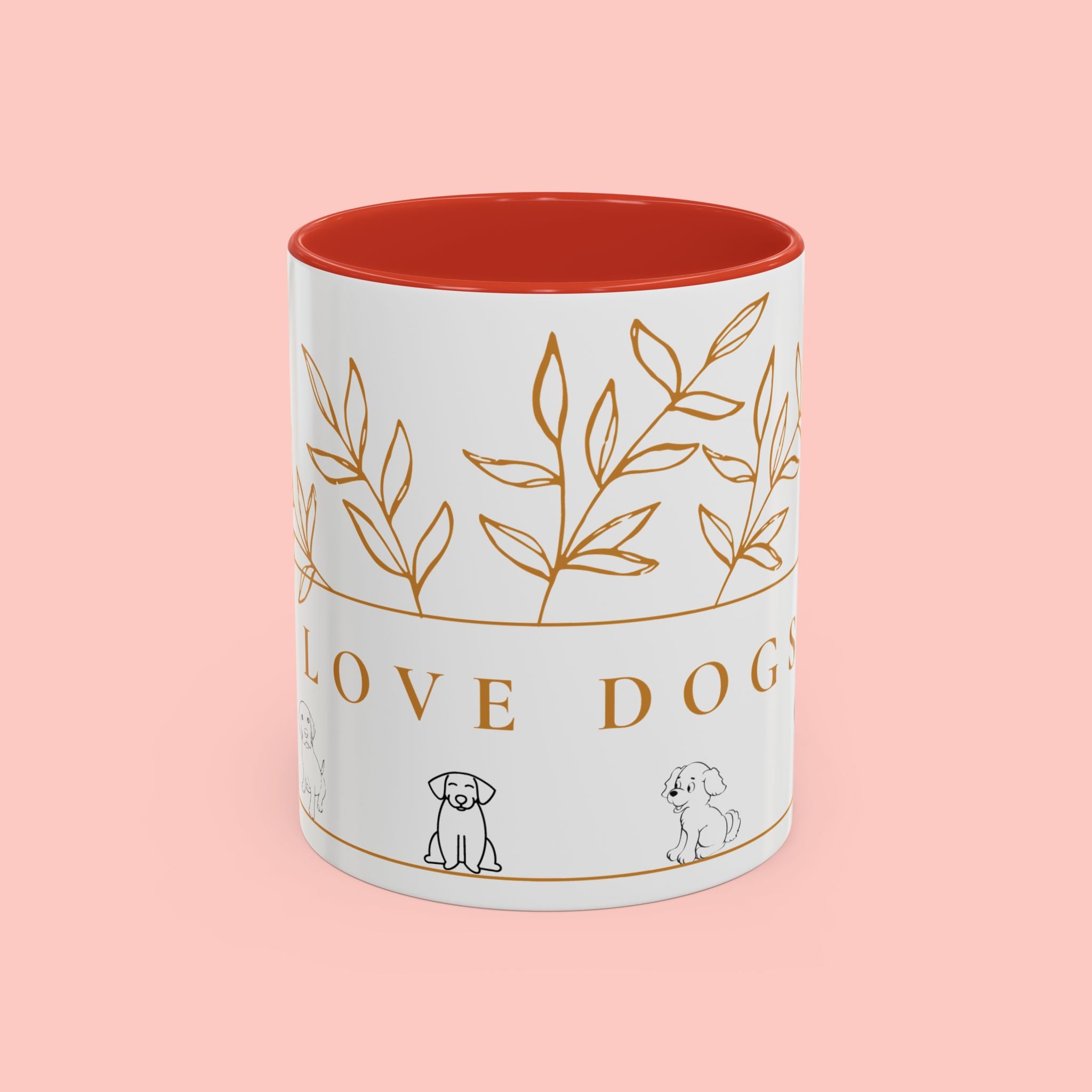 I Love Dogs Accent Coffee Mug — Gold Leaf Dog Lover Ceramic Mug (11oz & 15oz)
