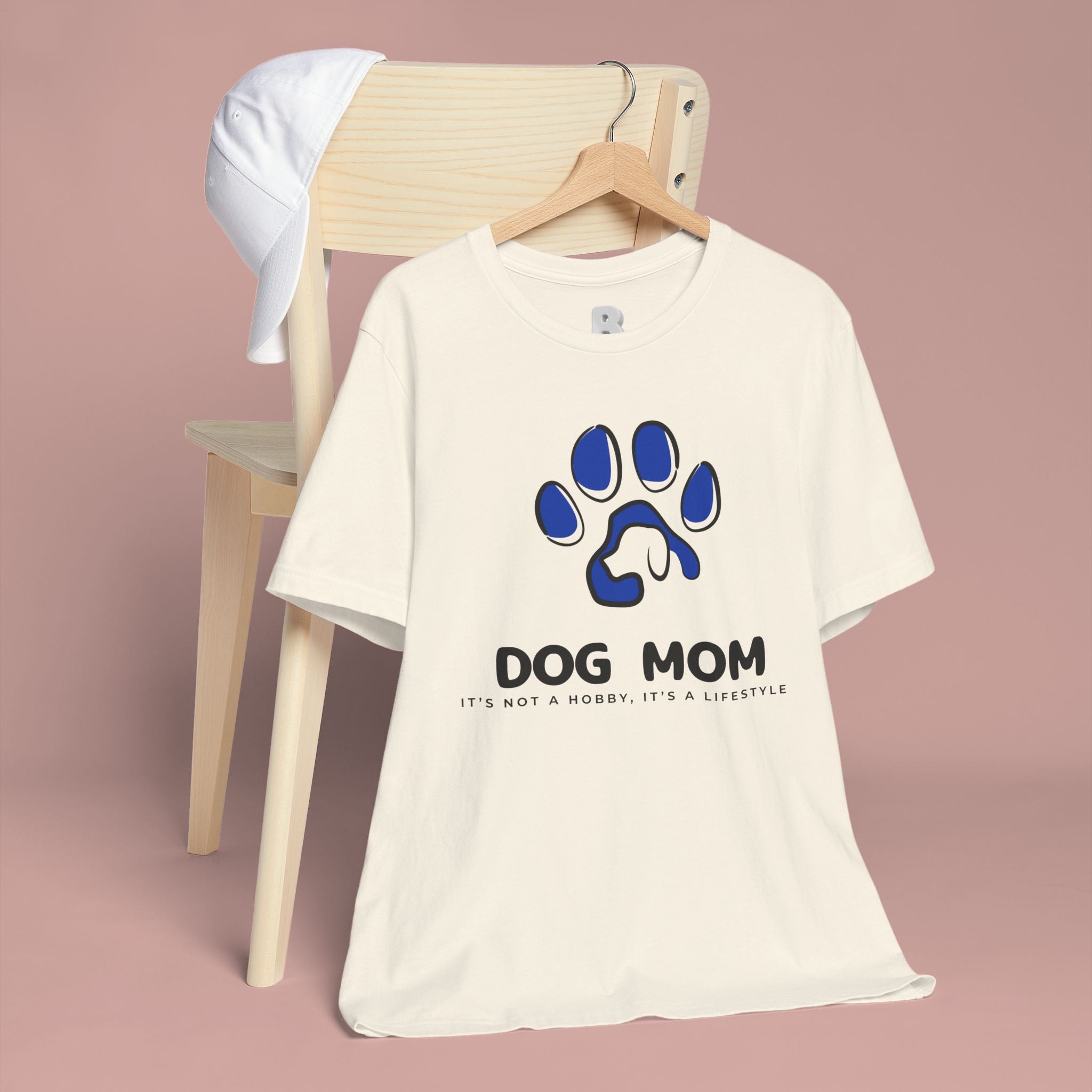 Dog Mom T-Shirt – Blue Paw Graphic "Dog Mom: It's Not a Hobby, It's a Lifestyle"