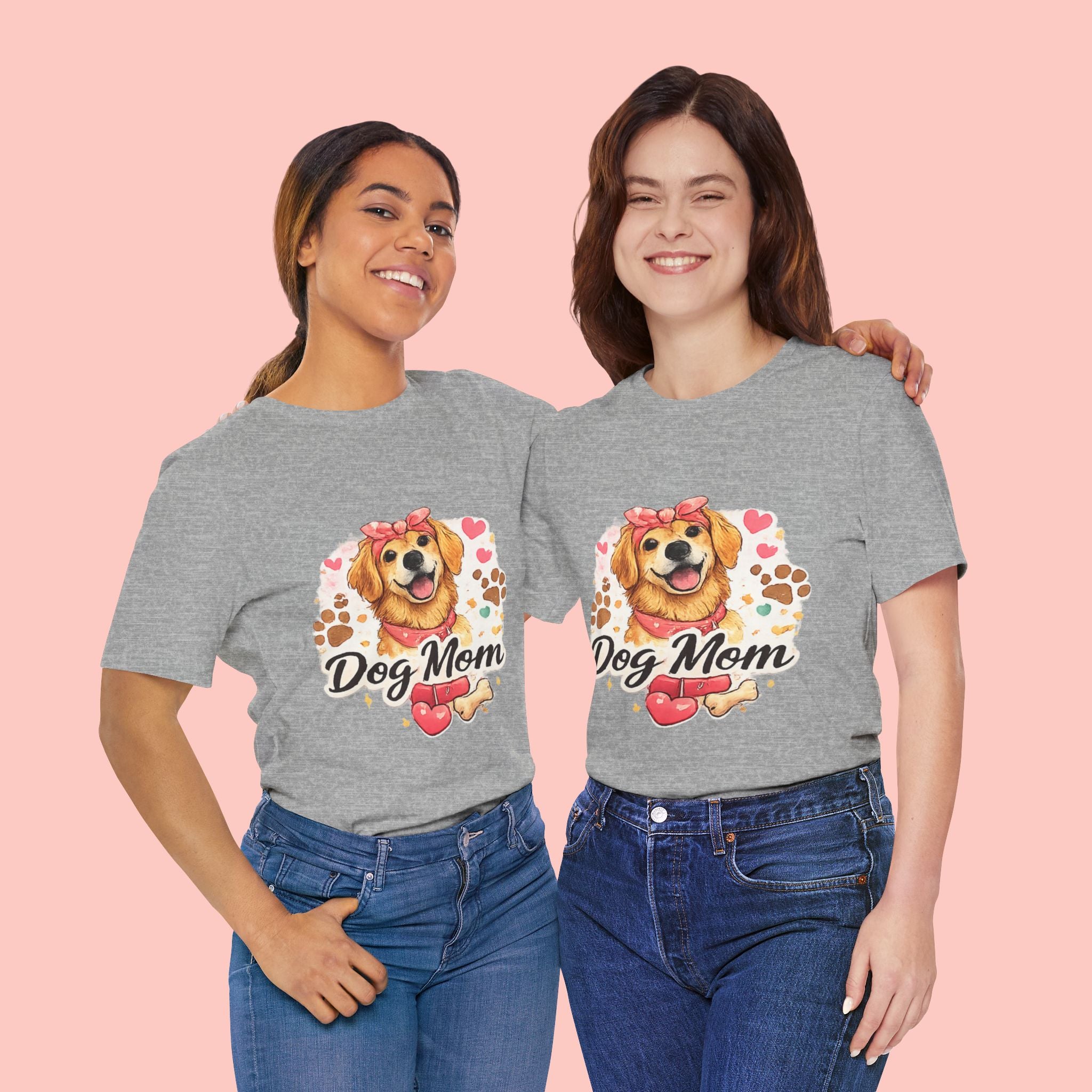 Dog Mom T-Shirt – Cute Golden Retriever Design with Hearts & Paw Prints