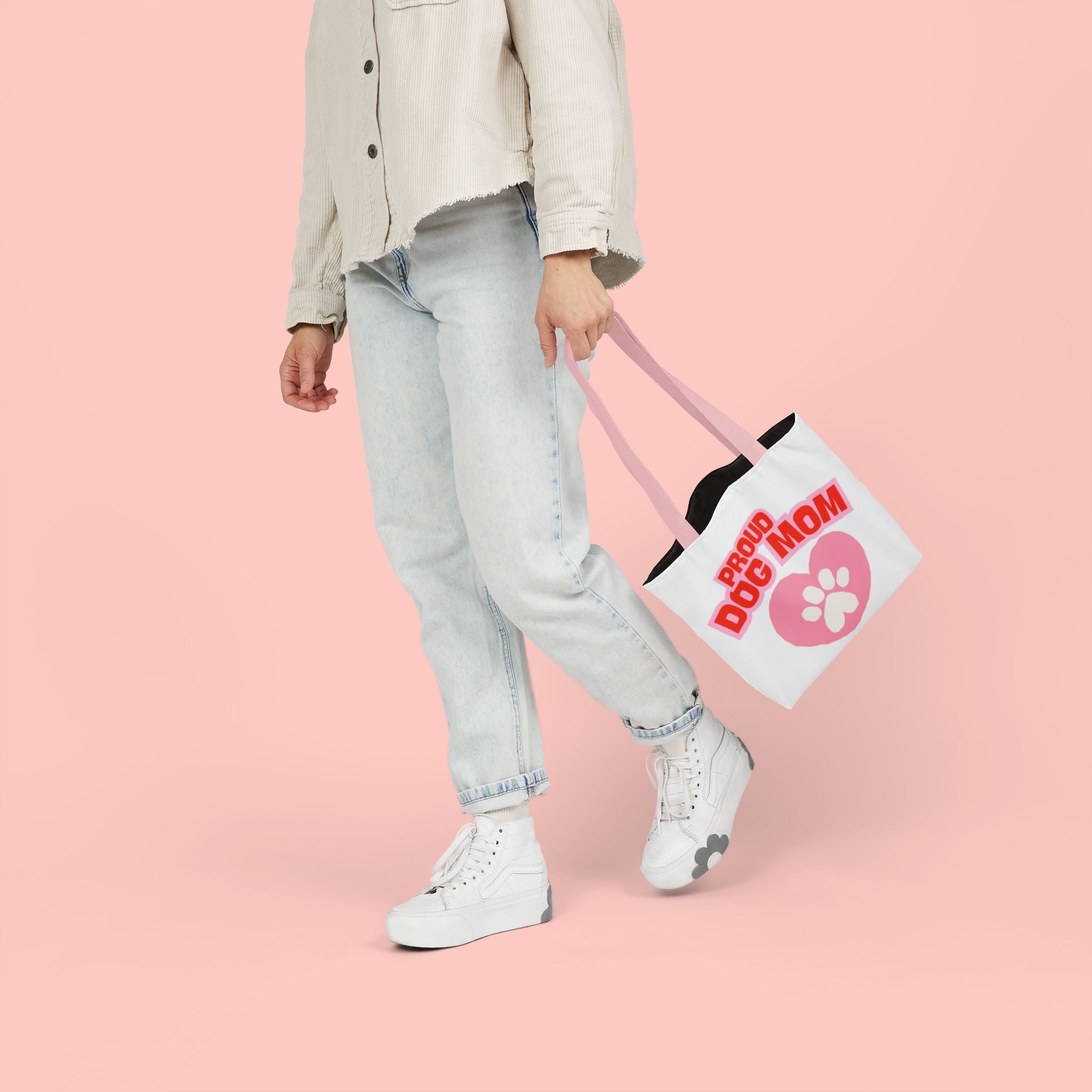 Proud Dog Mom Canvas Tote Bag – Pink Paw Heart Dog Mom Gift