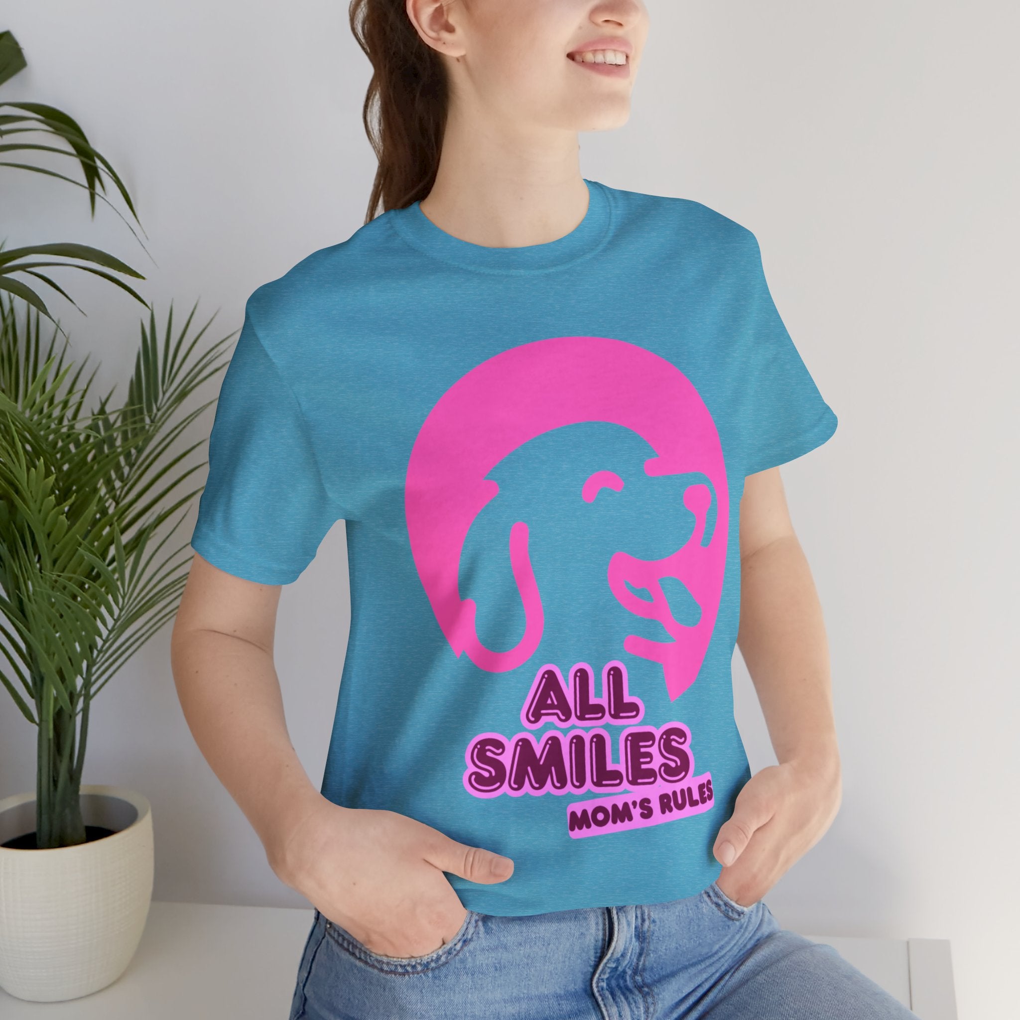 All Smiles Mom's Rules T-Shirt — Cute Pink Dog Graphic Tee for Moms & Pet Lovers