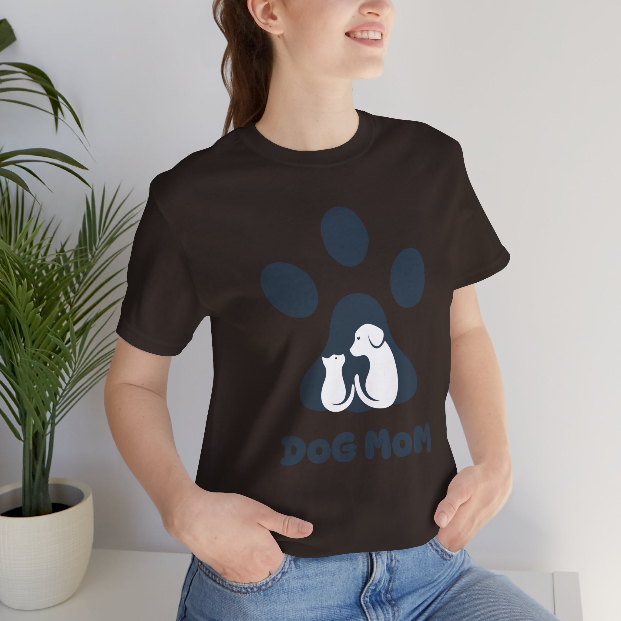 Dog Mom T‑Shirt — Paw Print with Dog & Puppy Graphic