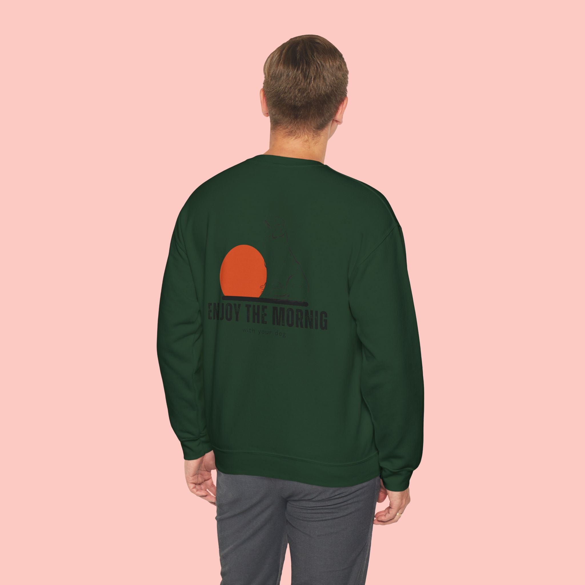 Enjoy the Morning Crewneck Sweatshirt — Dog & Sunrise Graphic