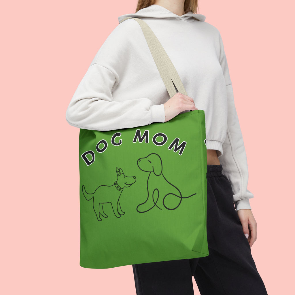 Dog Mom Tote Bag — Green All-Over-Print Cute Line-Drawing Dogs
