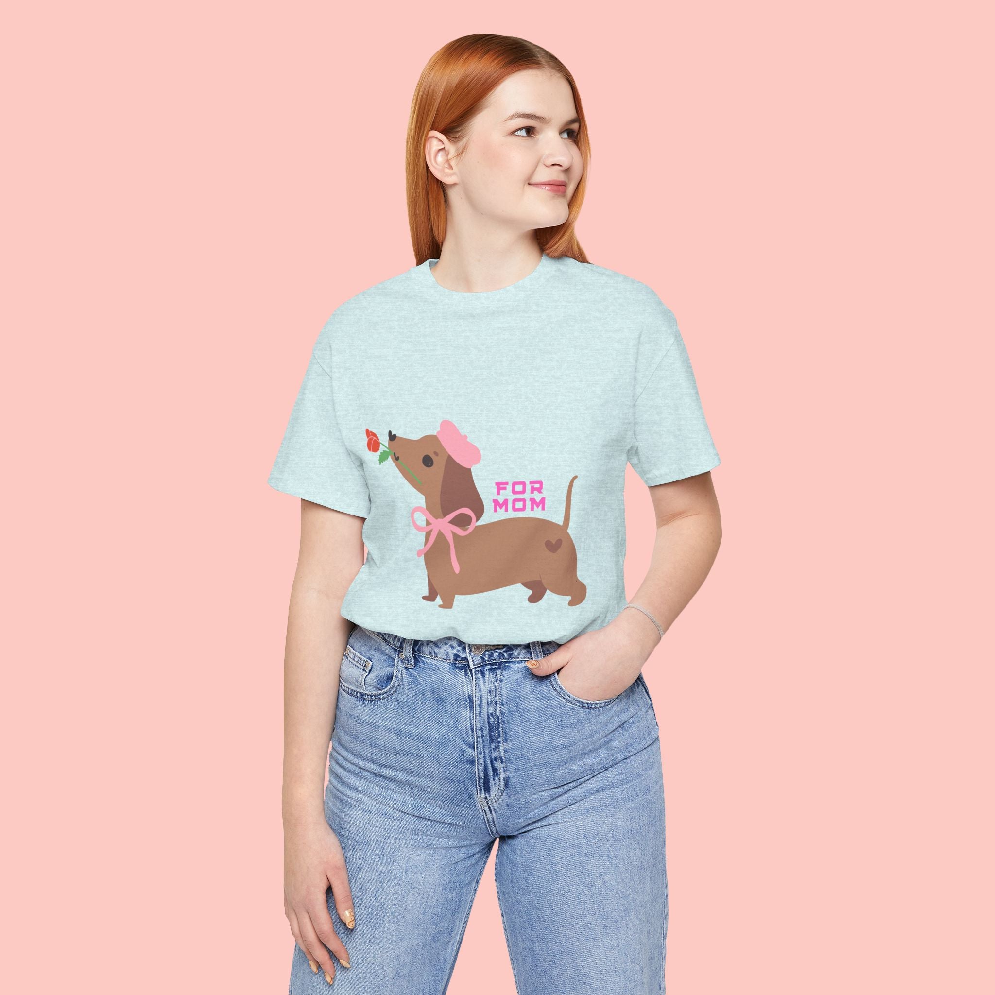 Mommy’s Dachshund Tee – Cute Dog with Rose “For Mom” Shirt