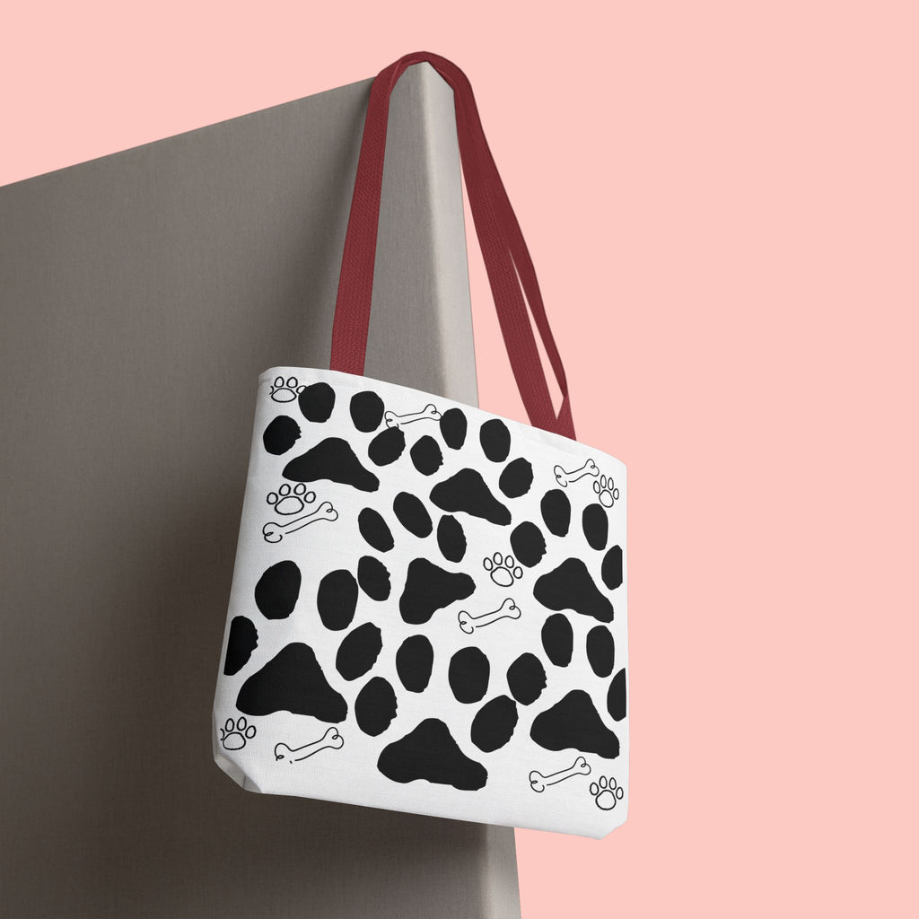 Dalmatian Paw Print Tote Bag — Dog Bones & Paw Pattern AOP Tote