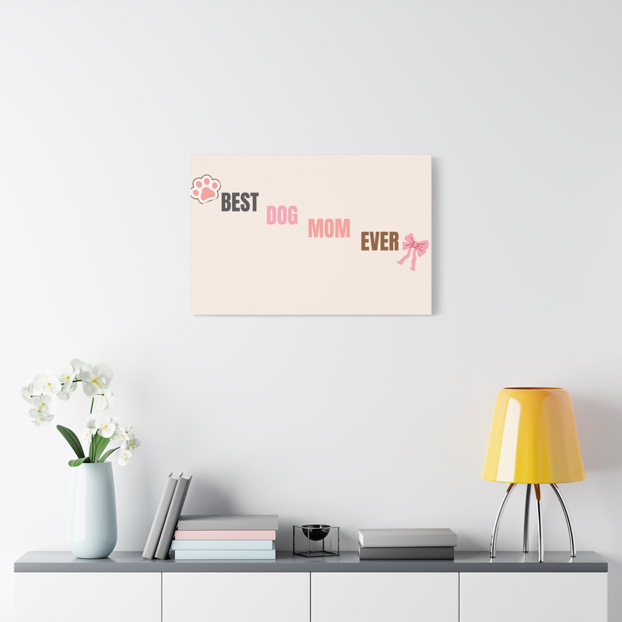 Best Dog Mom Ever Canvas Wall Art — Pink Paw & Bow Matte Stretched Canvas