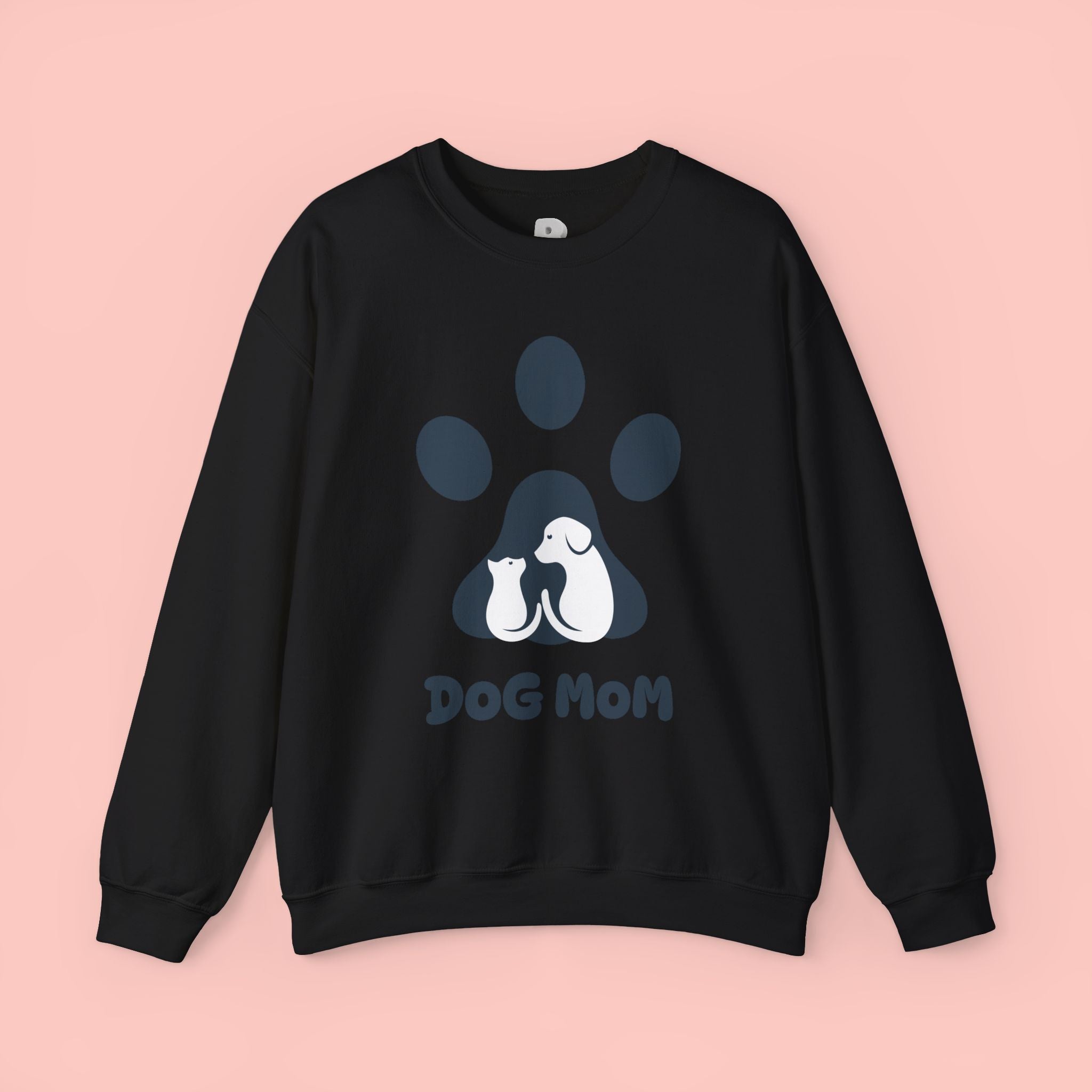 Dog Mom Crewneck Sweatshirt - Paw Print & Silhouette Graphic